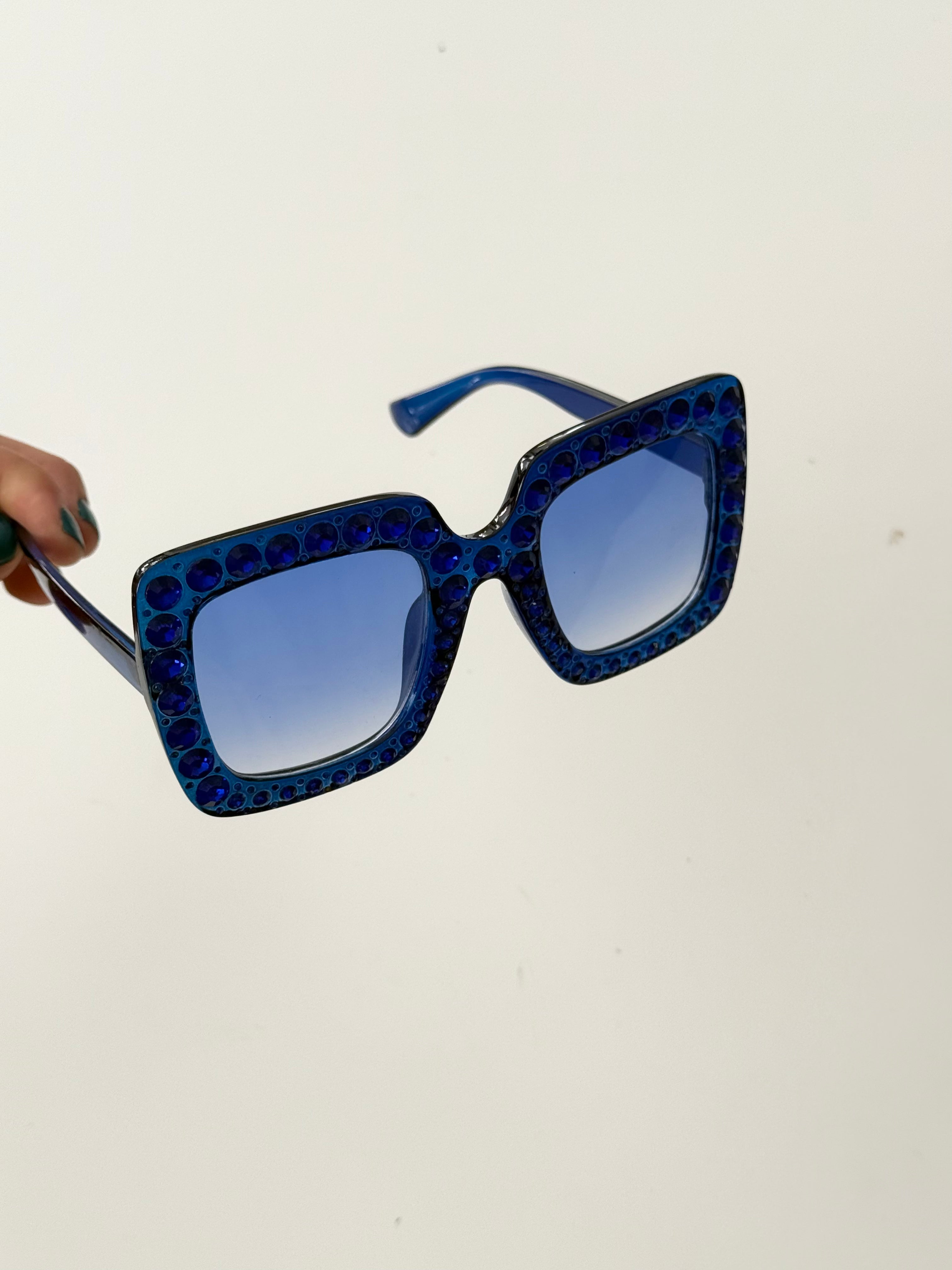 ✧ cobalt rhinestone oversized sunglasses ✧