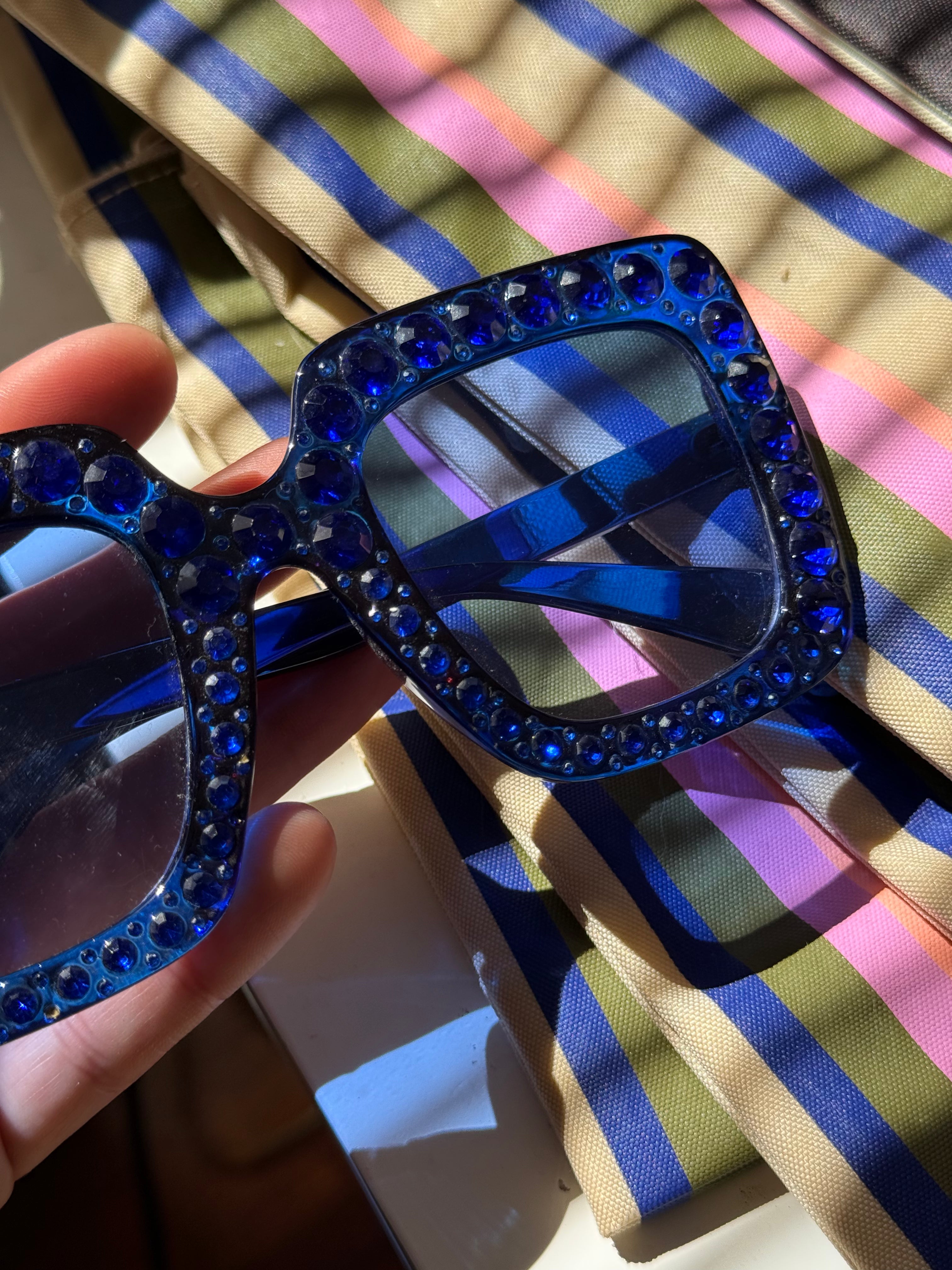 ✧ cobalt rhinestone oversized sunglasses ✧