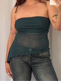 ✧ glitter mesh asymmetrical tube top ✧