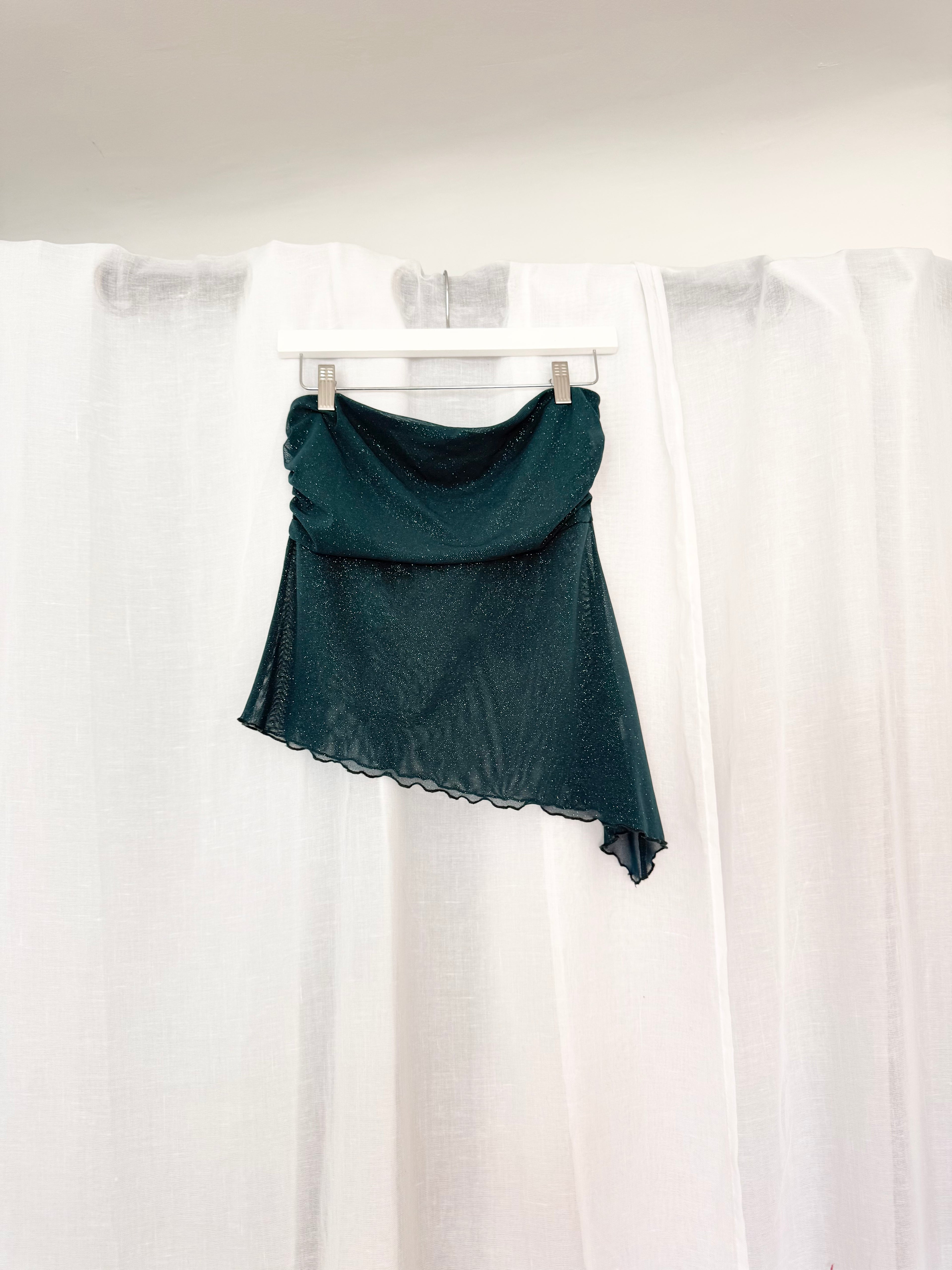 ✧ glitter mesh asymmetrical tube top ✧