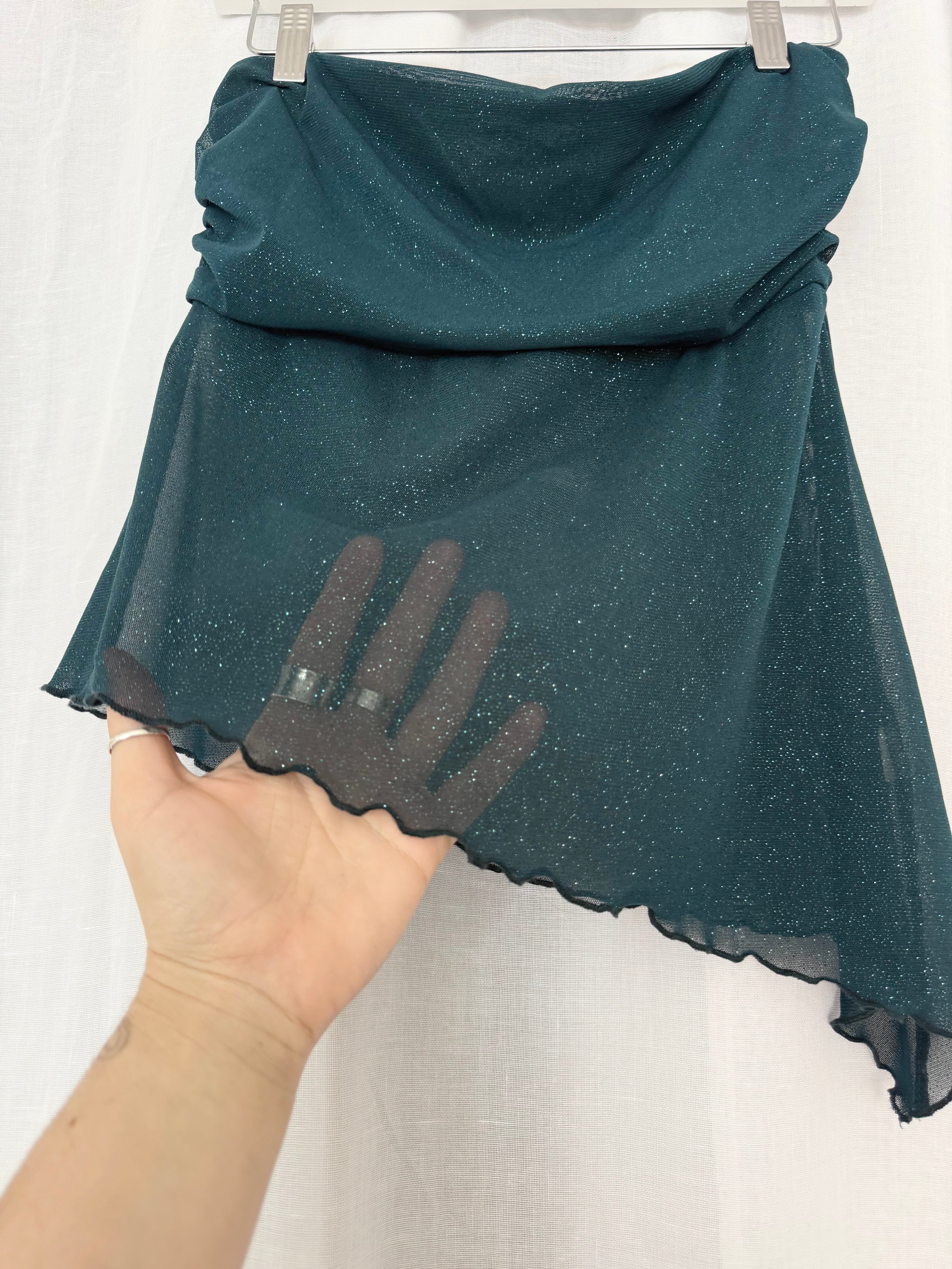 ✧ glitter mesh asymmetrical tube top ✧