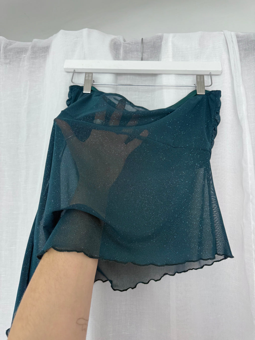 ✧ glitter mesh asymmetrical tube top ✧