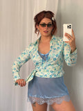 ✿ y2k blue floral wrap top ✿