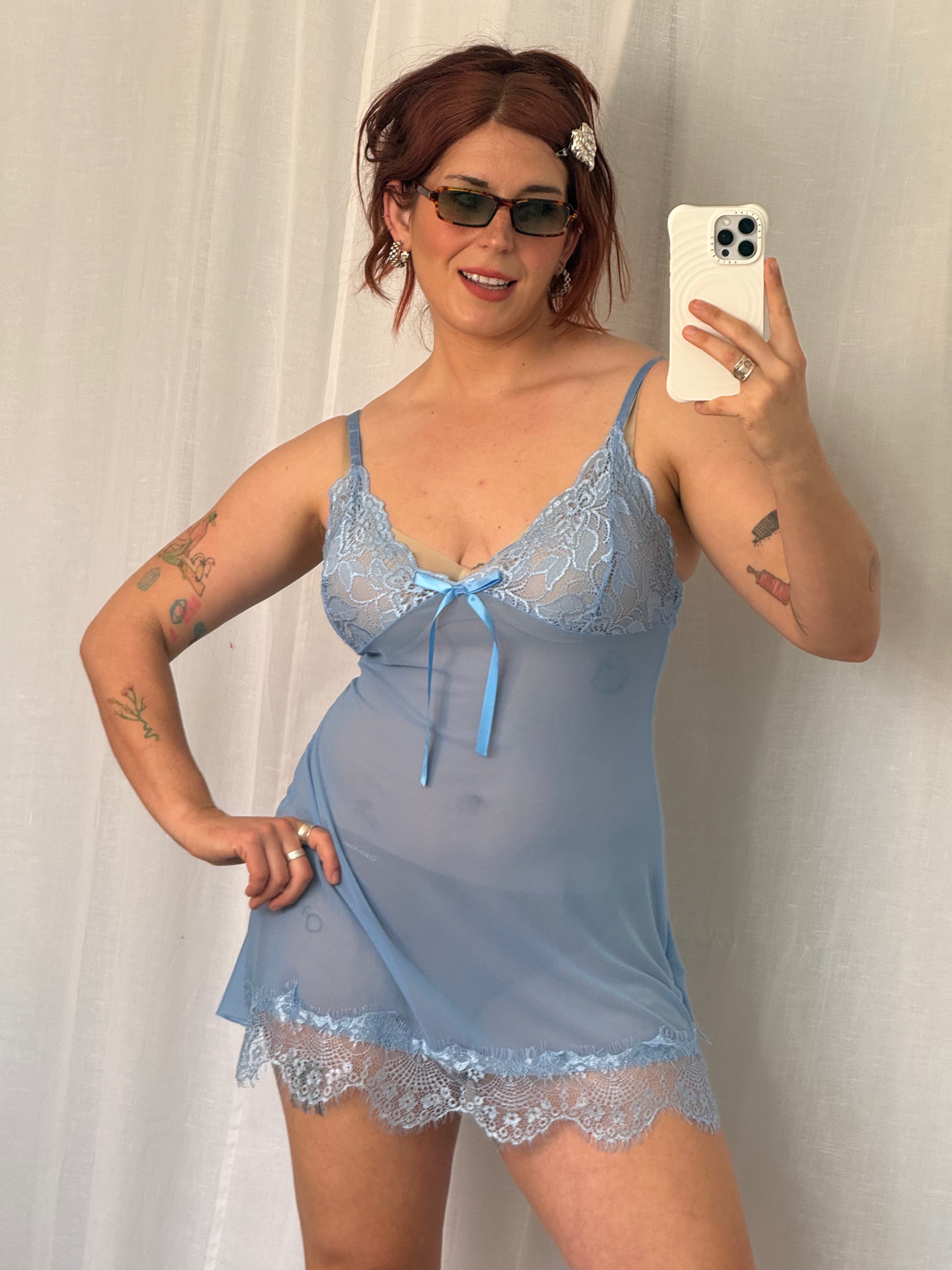 ✿ sheer baby blue lace slip dress ✿