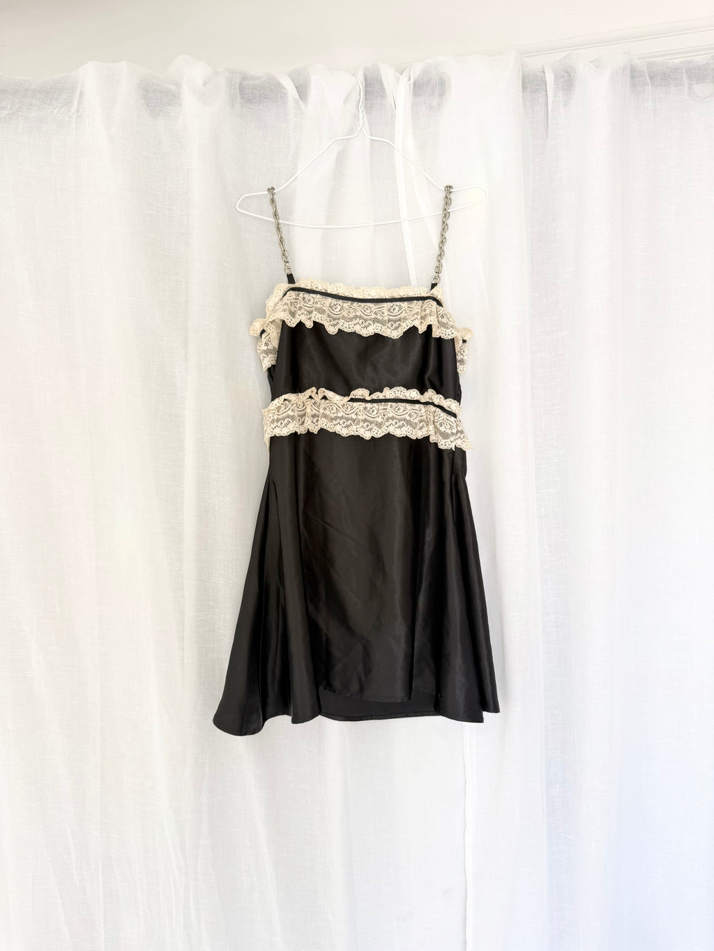 black lace satin cutout mini dress ✧