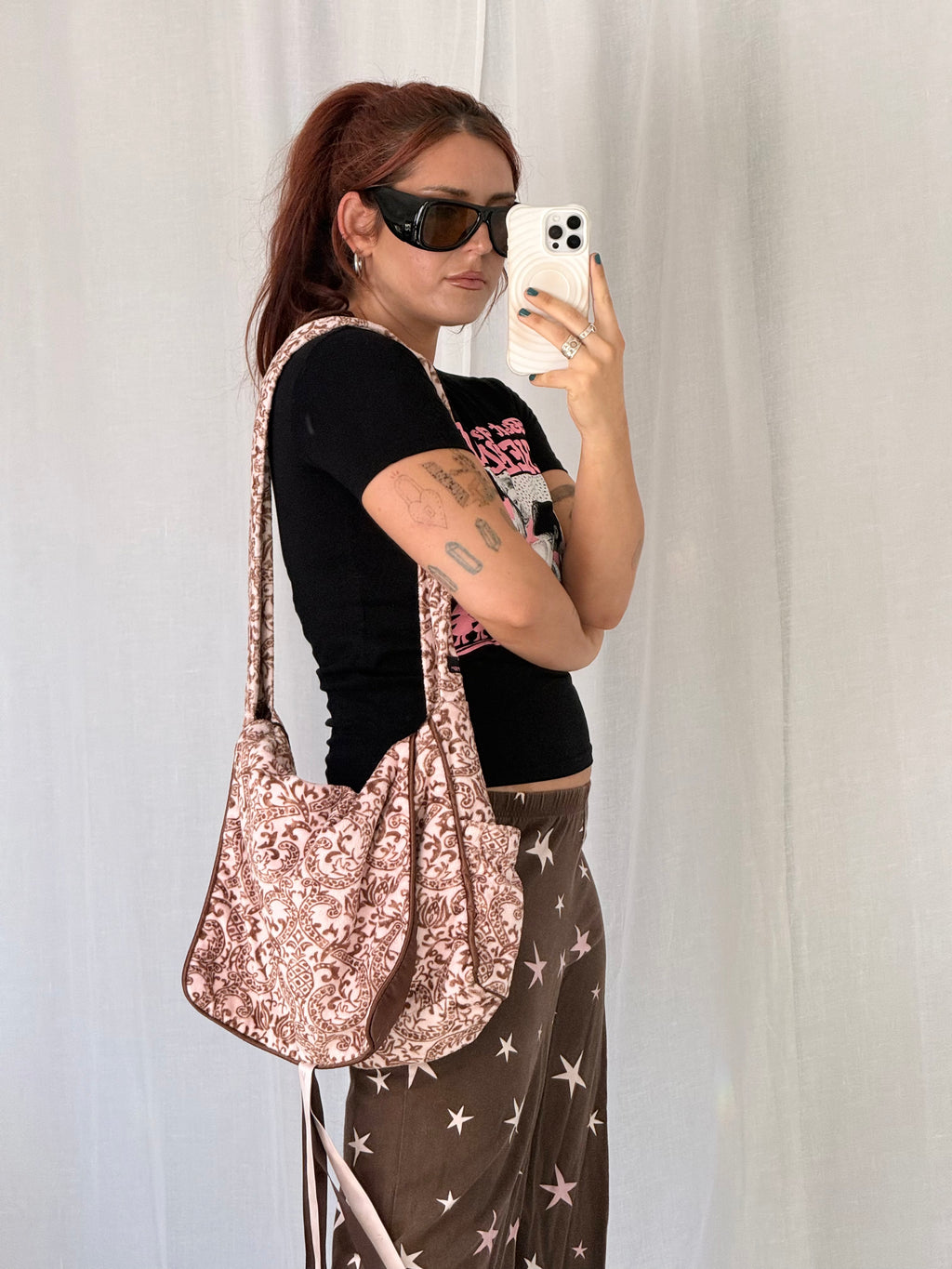 pink brown paisley velvet slouchy bag ✧