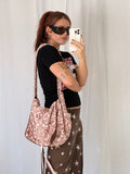pink brown paisley velvet slouchy bag ✧