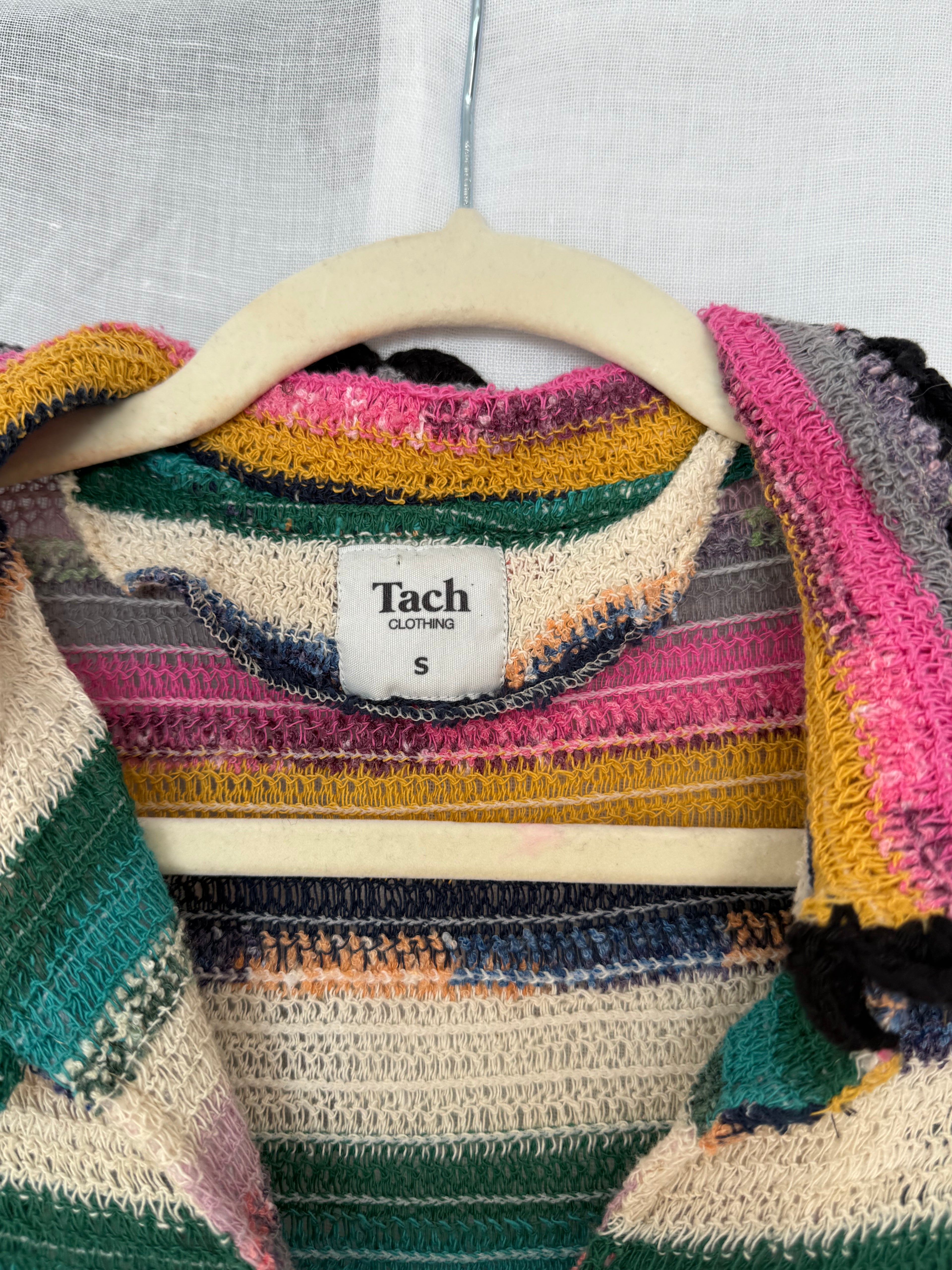 striped knit button-up crop top