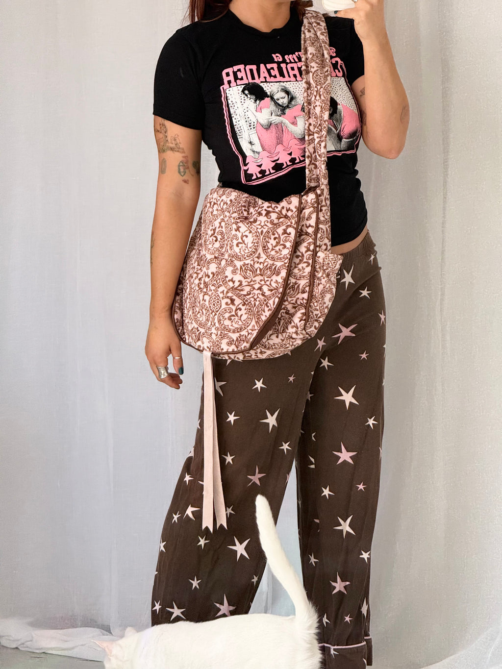 pink brown paisley velvet slouchy bag ✧