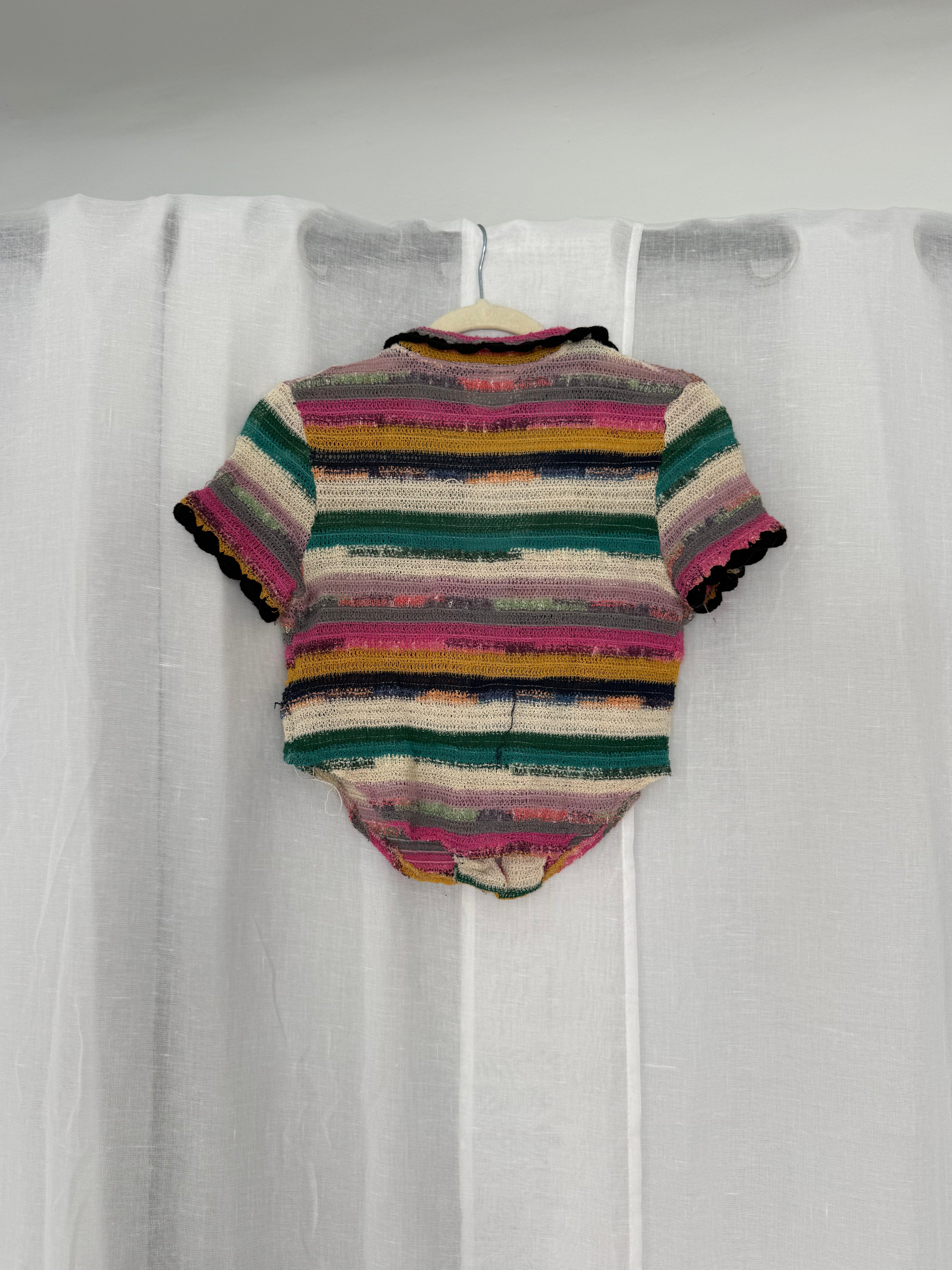 striped knit button-up crop top