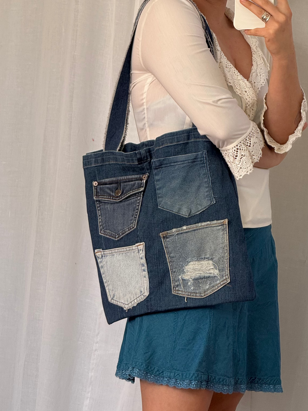 ✿ handmade patchwork denim tote bag ✿
