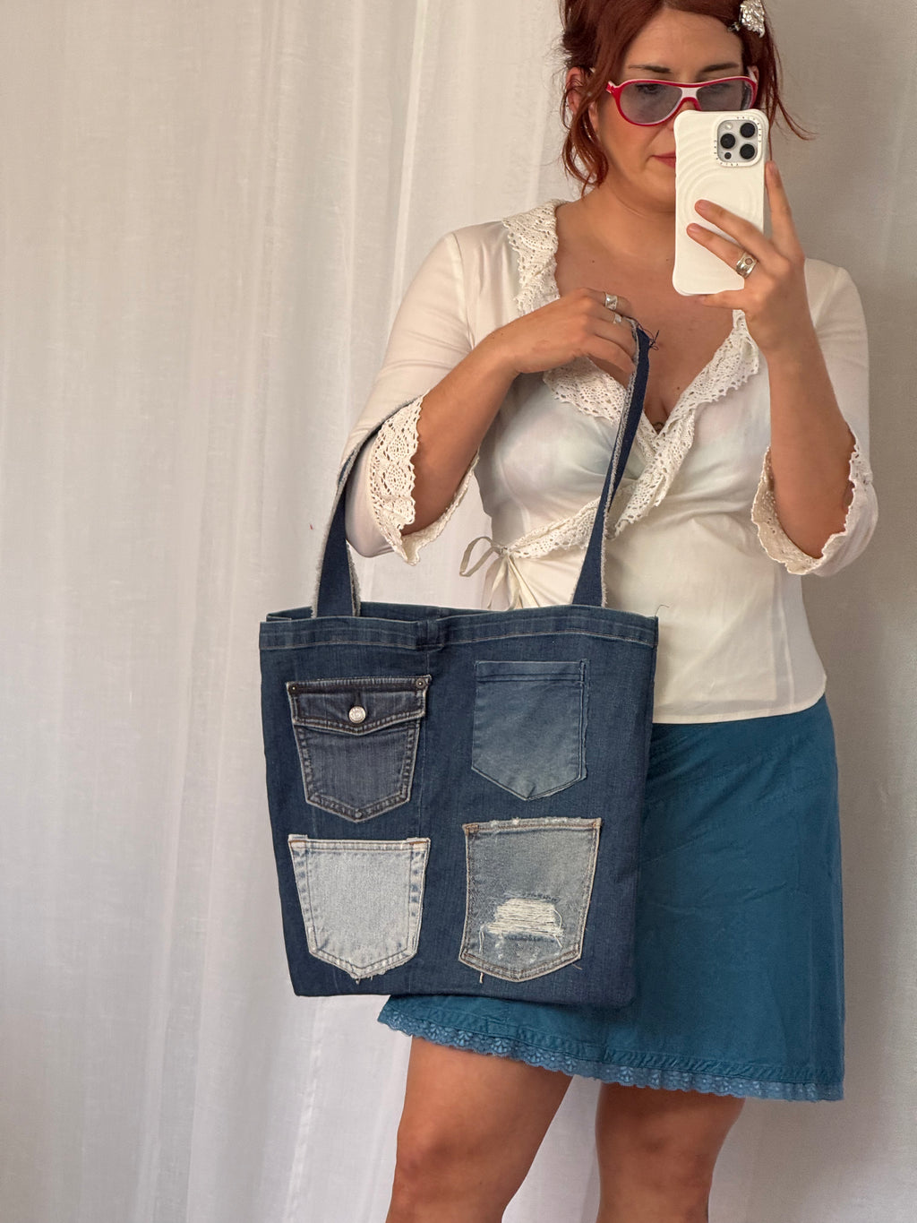 ✿ handmade patchwork denim tote bag ✿