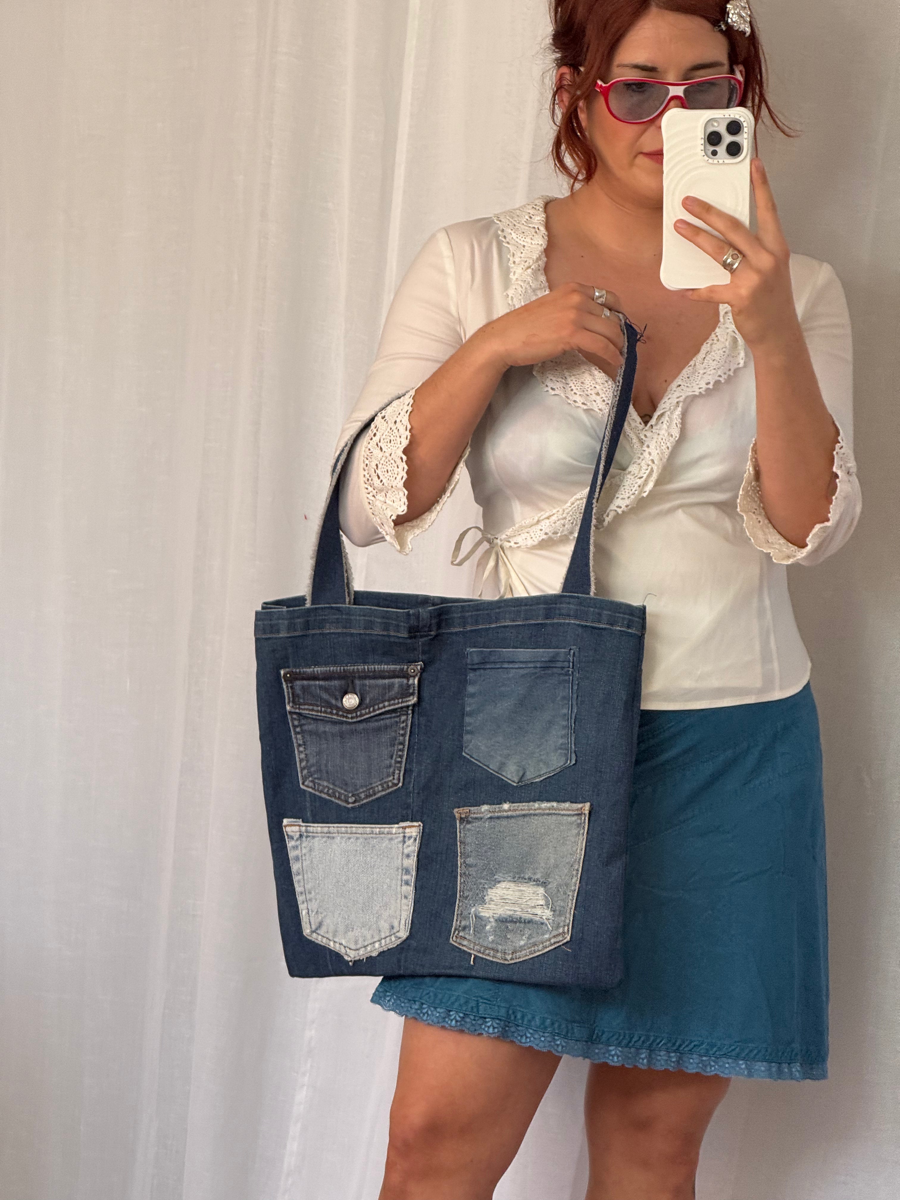 ✿ handmade patchwork denim tote bag ✿