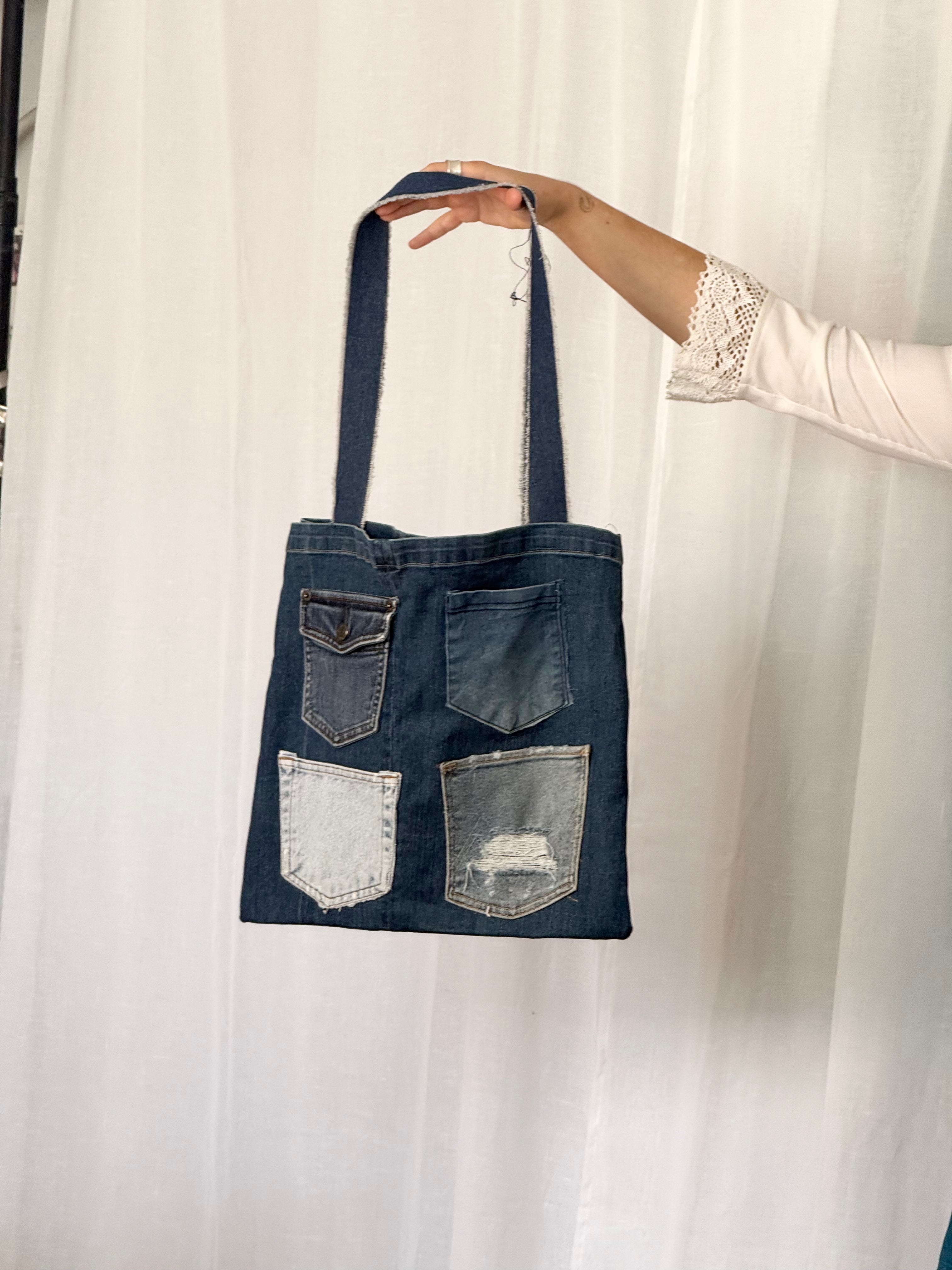 ✿ handmade patchwork denim tote bag ✿