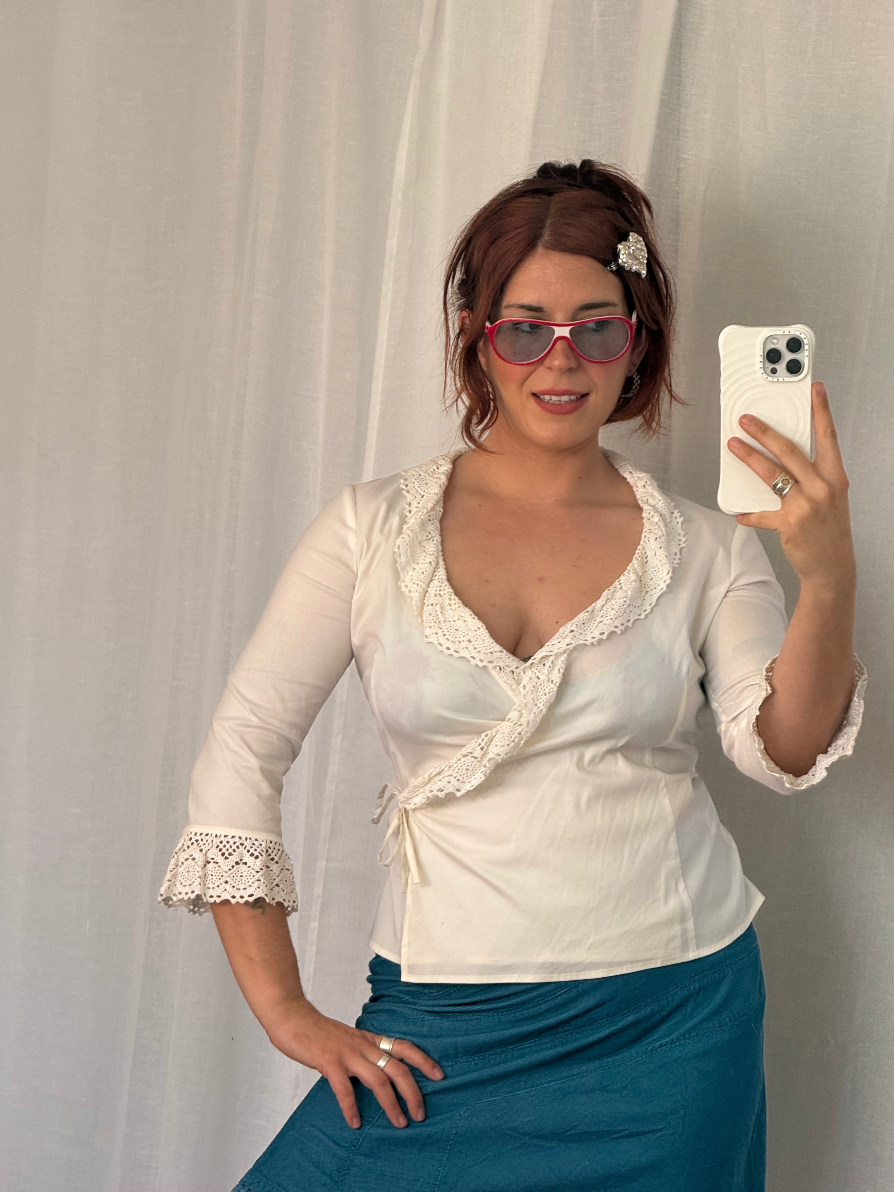 ✦ white lace trim wrap top ✦