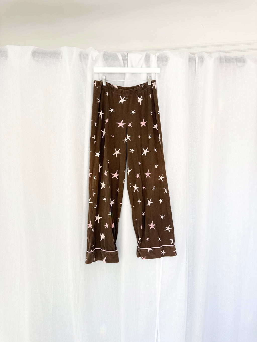 brown pink star print wide leg lounge pants ✧