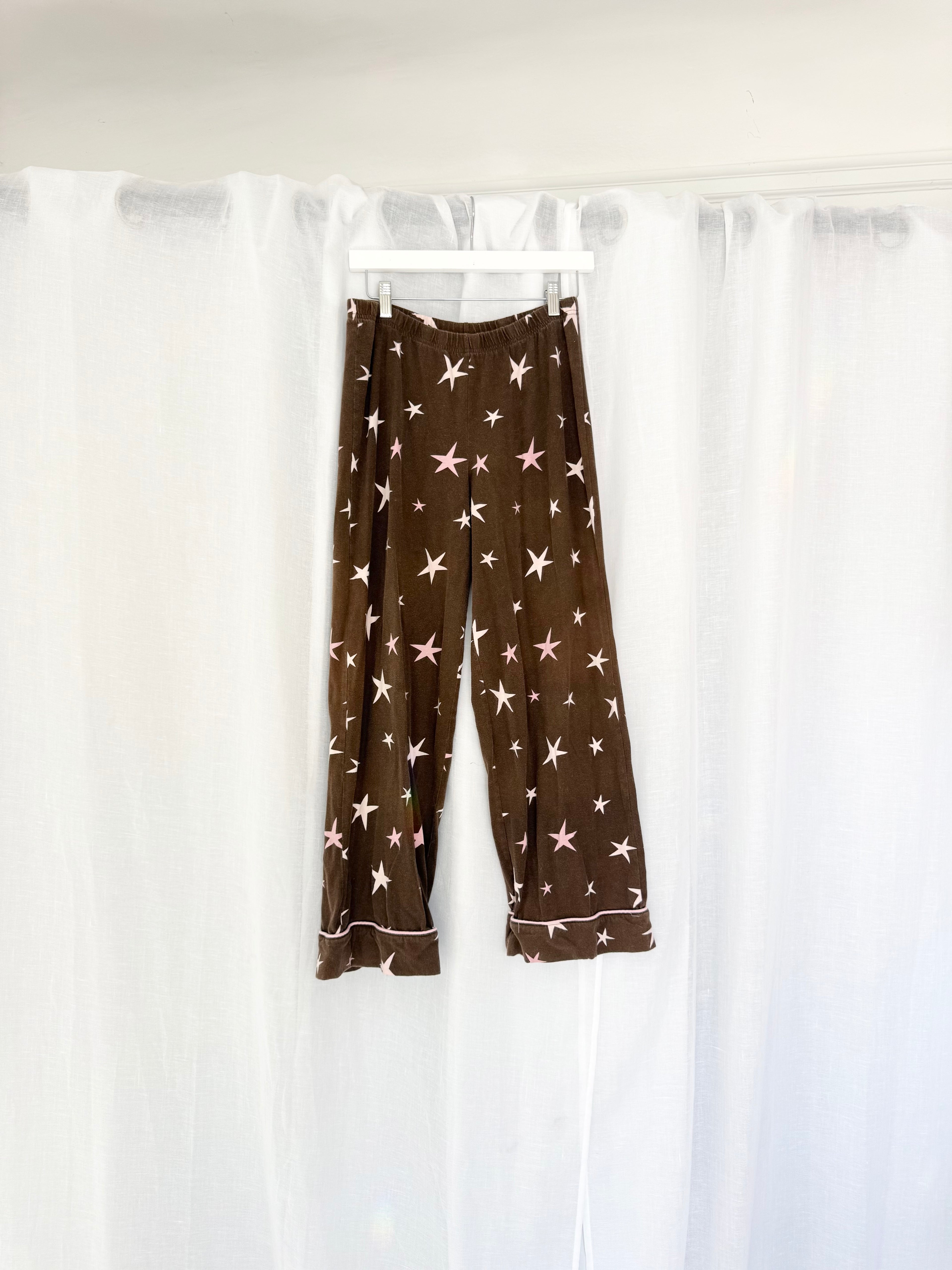 brown pink star print wide leg lounge pants ✧