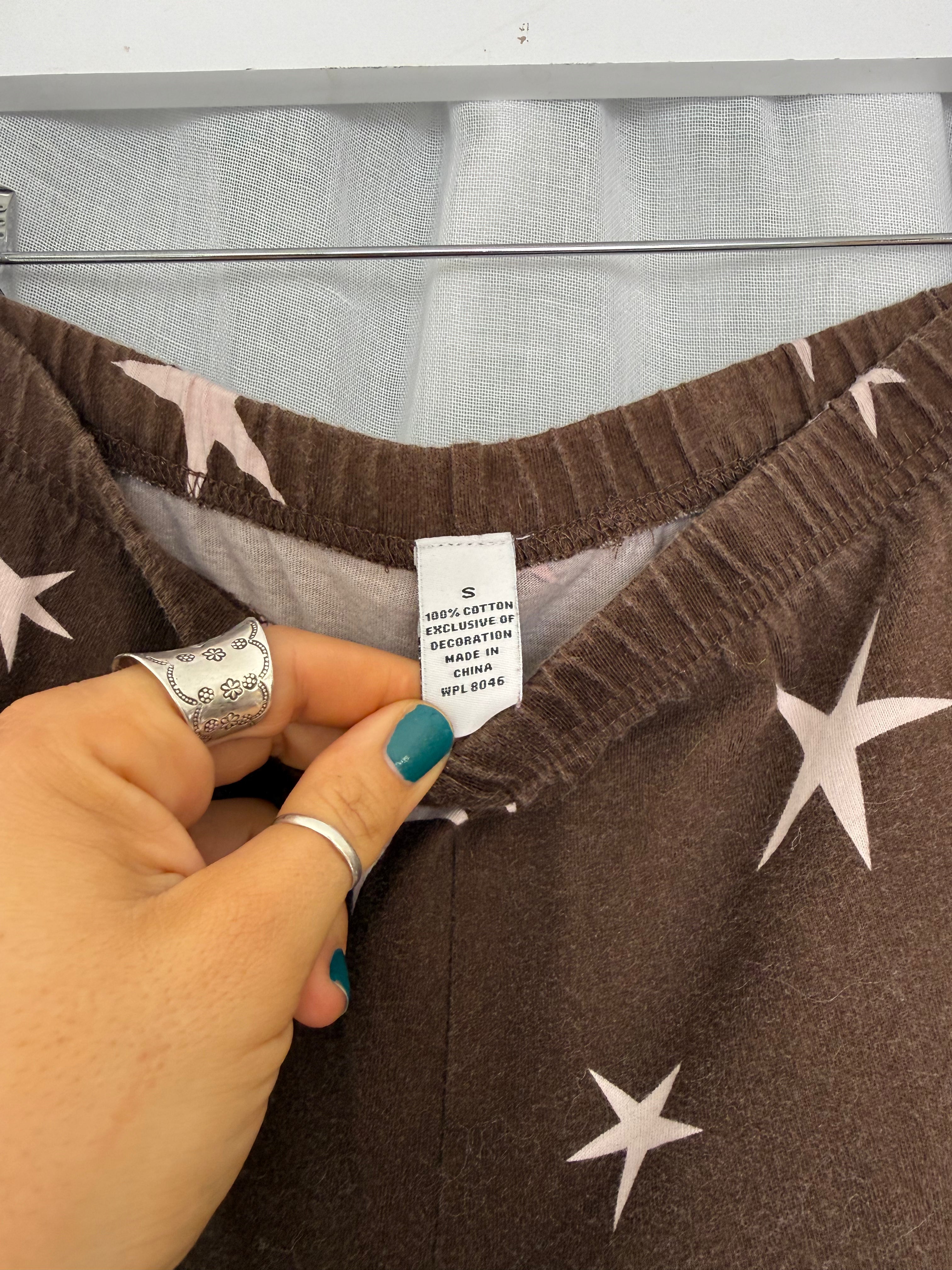 brown pink star print wide leg lounge pants ✧