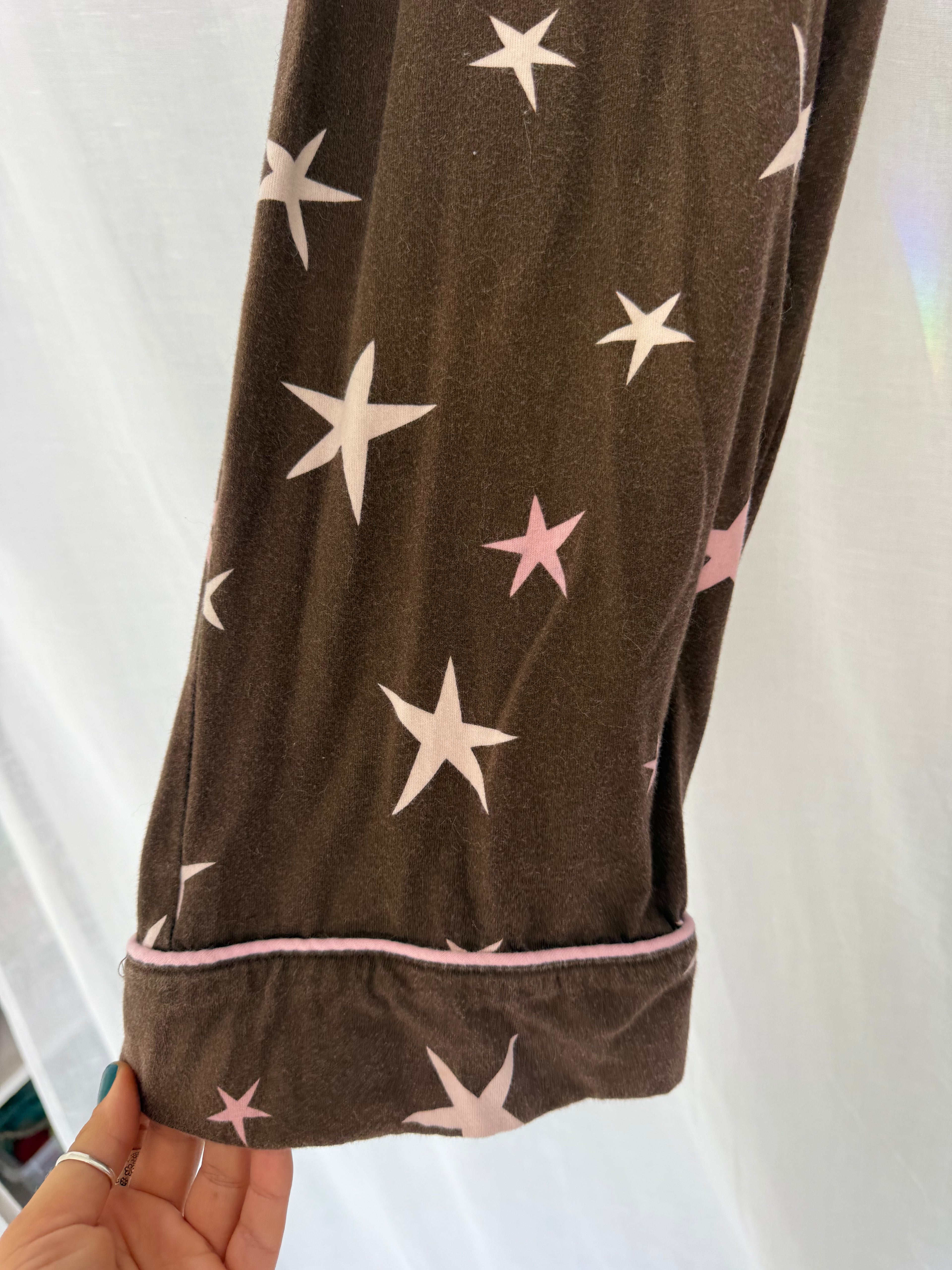 brown pink star print wide leg lounge pants ✧