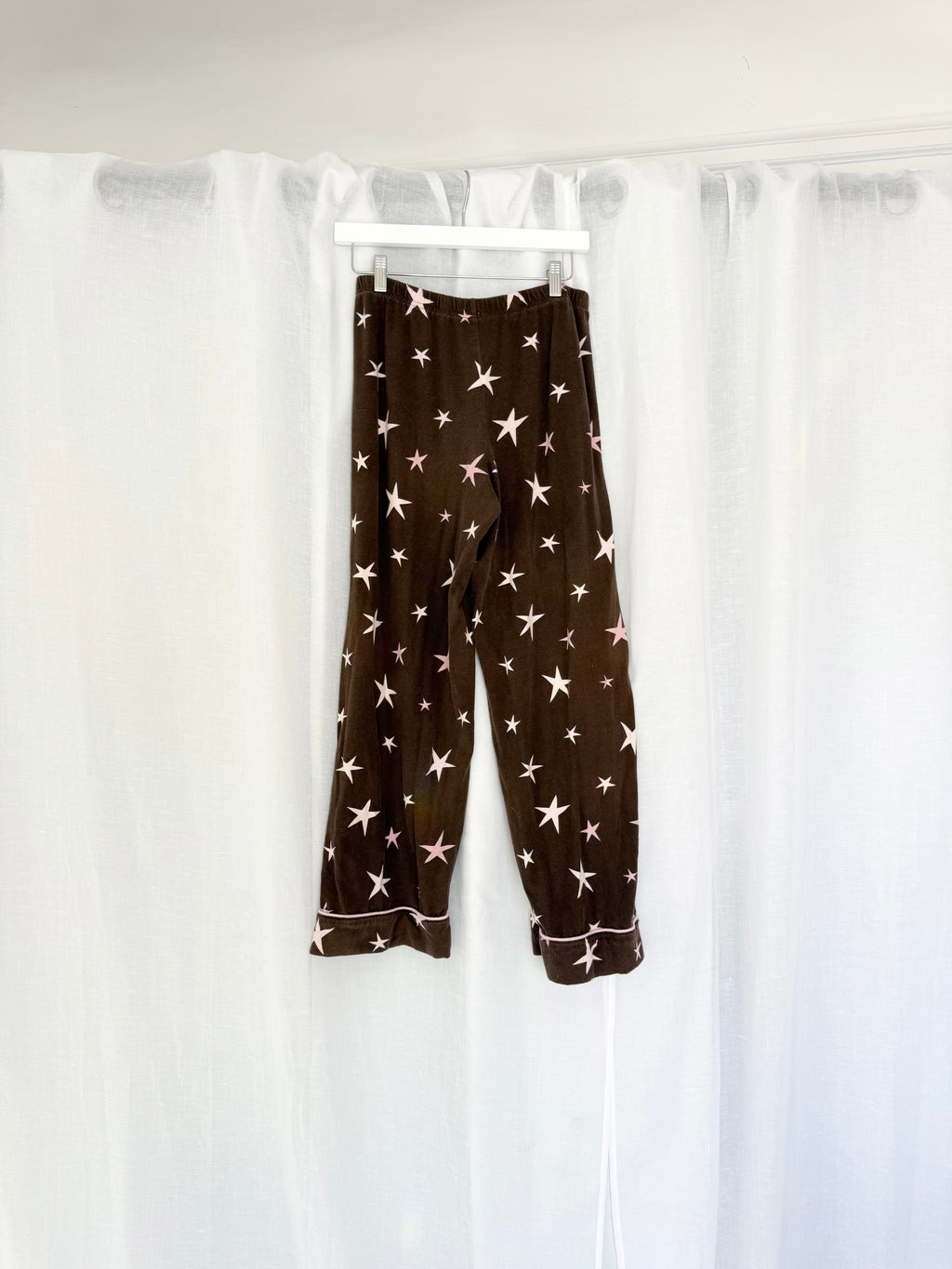 brown pink star print wide leg lounge pants ✧