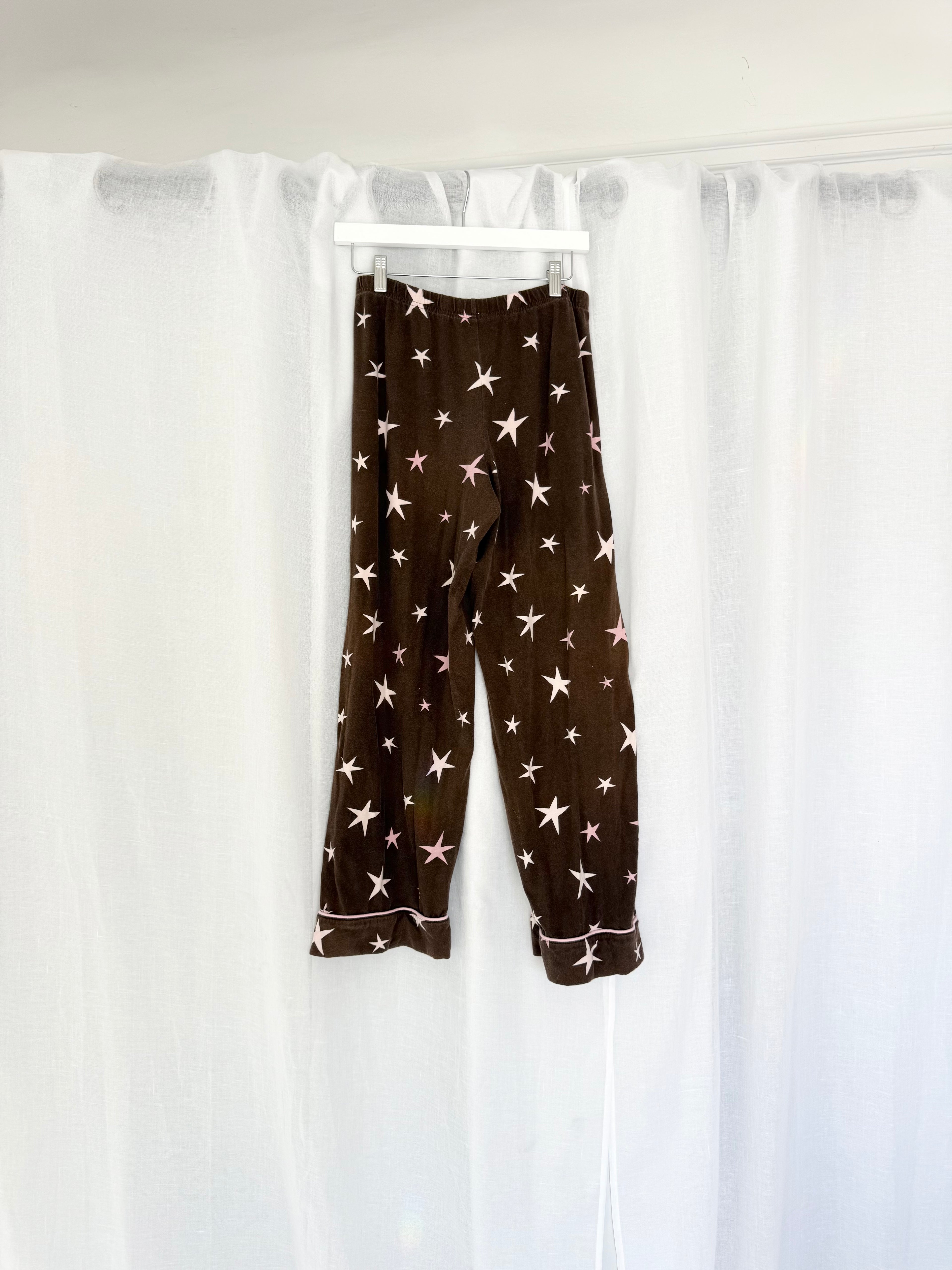 brown pink star print wide leg lounge pants ✧