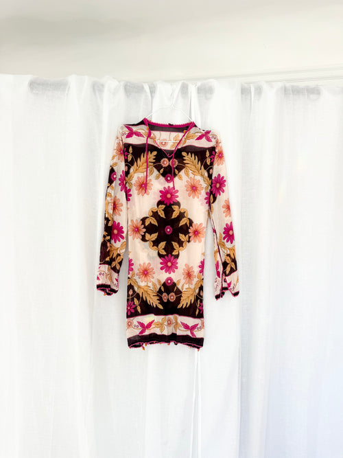 70s floral boho mini dress ✧