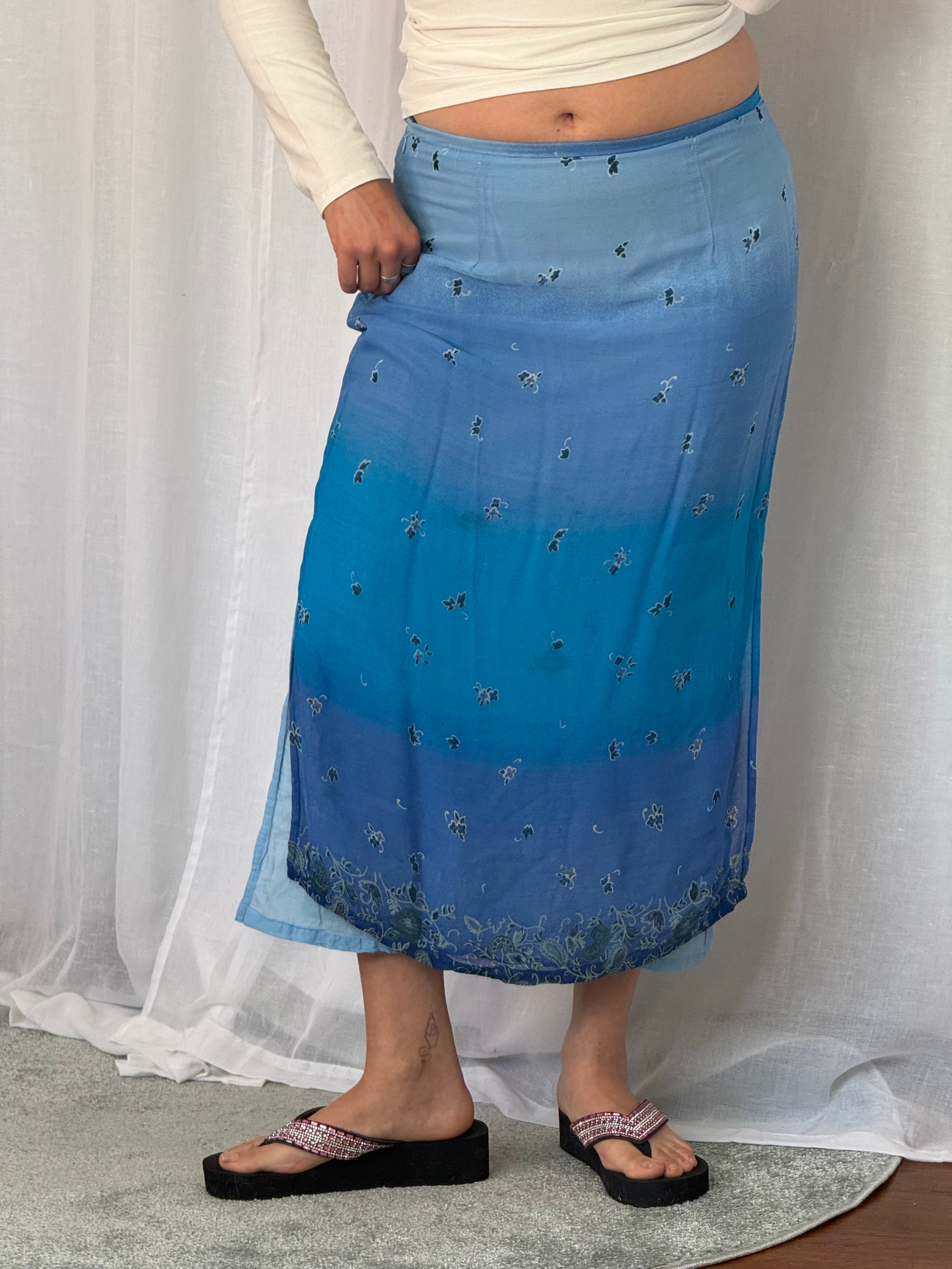 ✦ vintage Y2K blue ombré floral mesh midi skirt 🦋