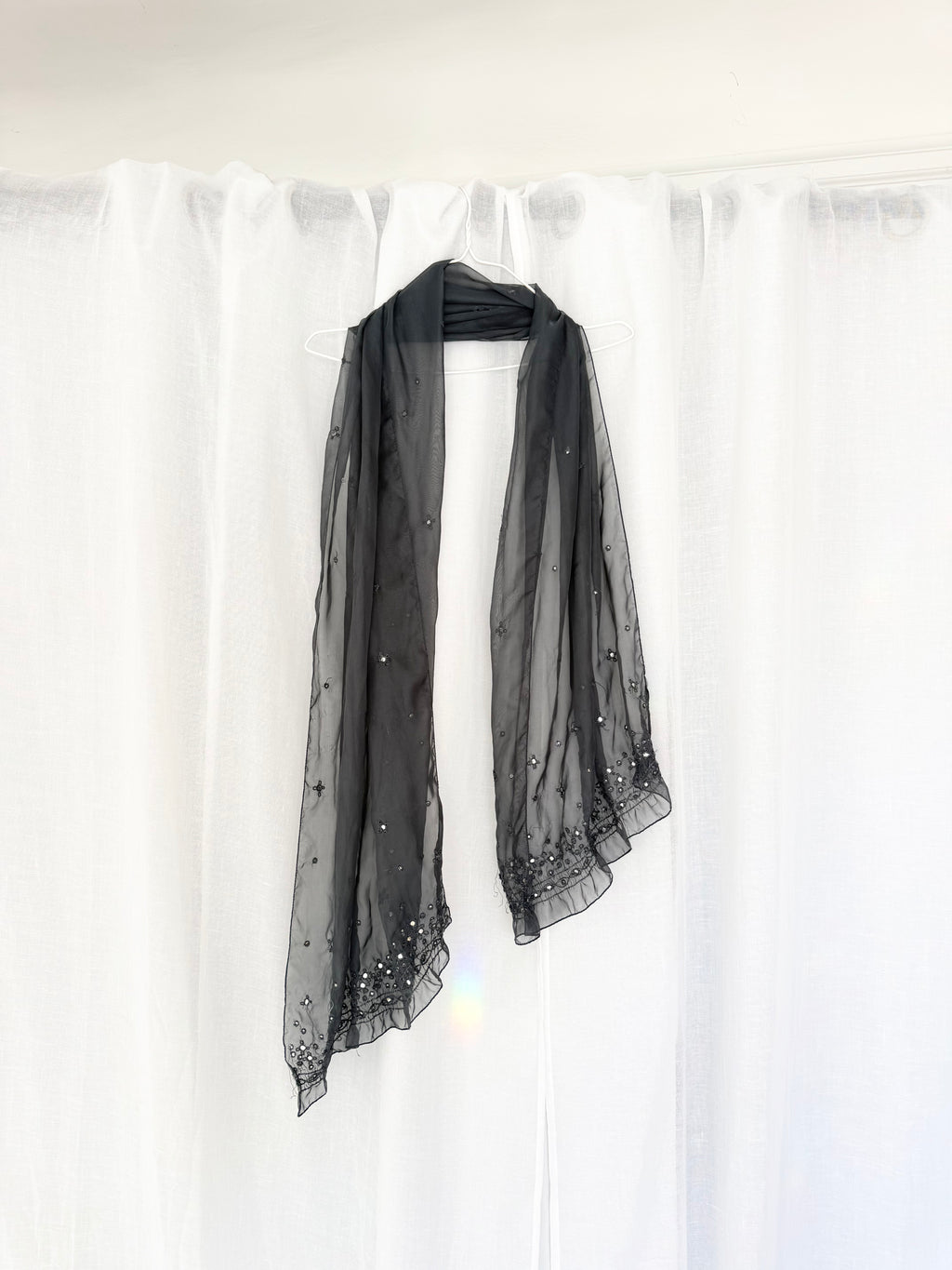black sheer embroidered sequin scarf ✧