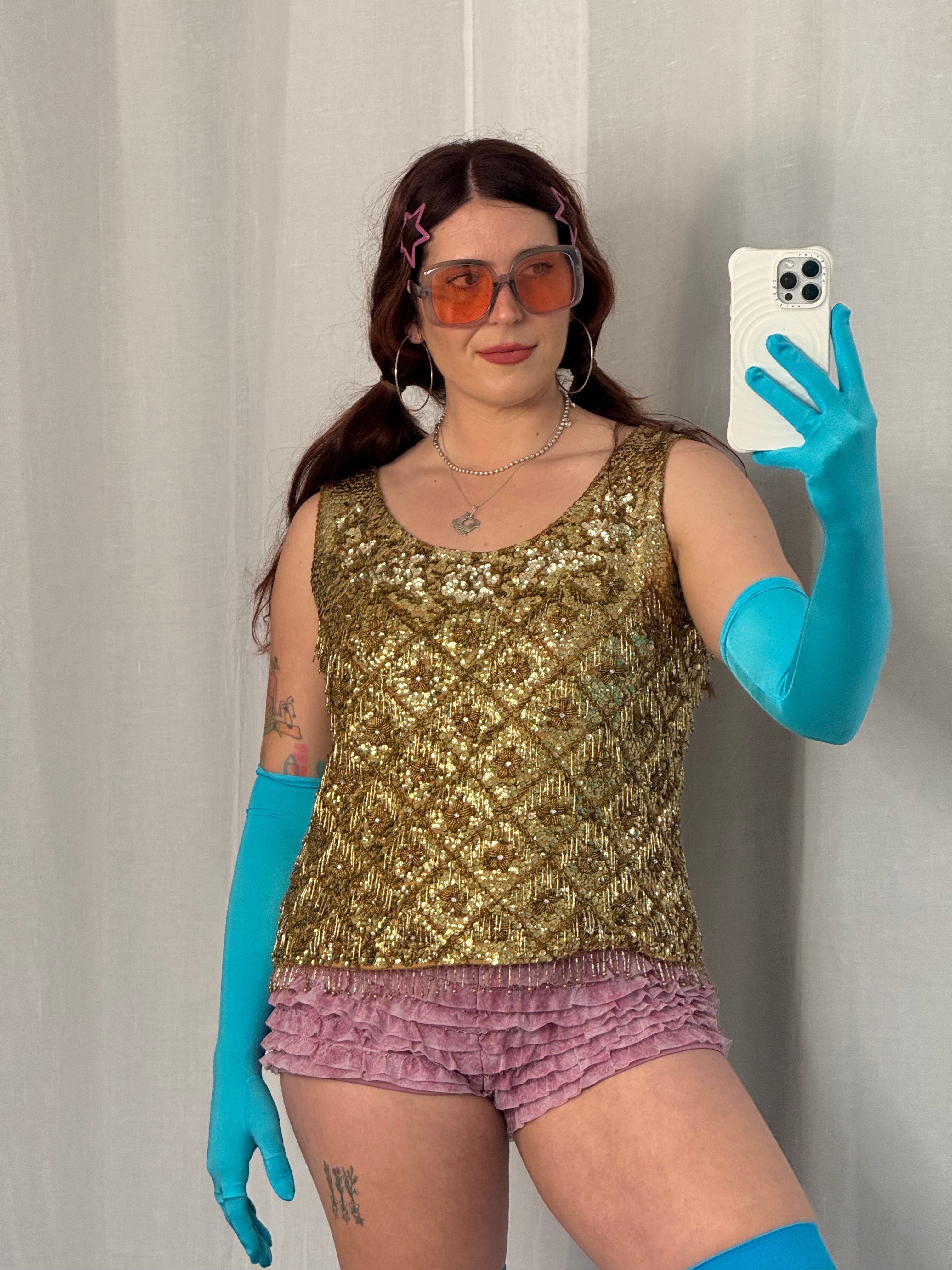 ✦✨ golden mardi gras beaded fringe tank ✨✦