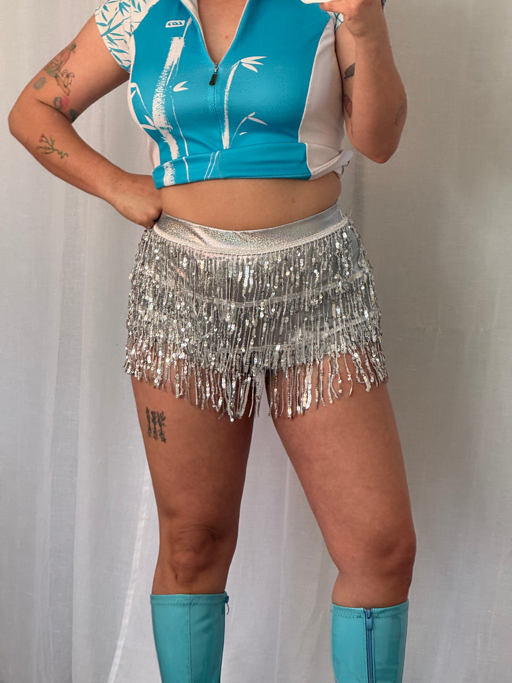 ✦ silver sequin fringe micro shorts ✦