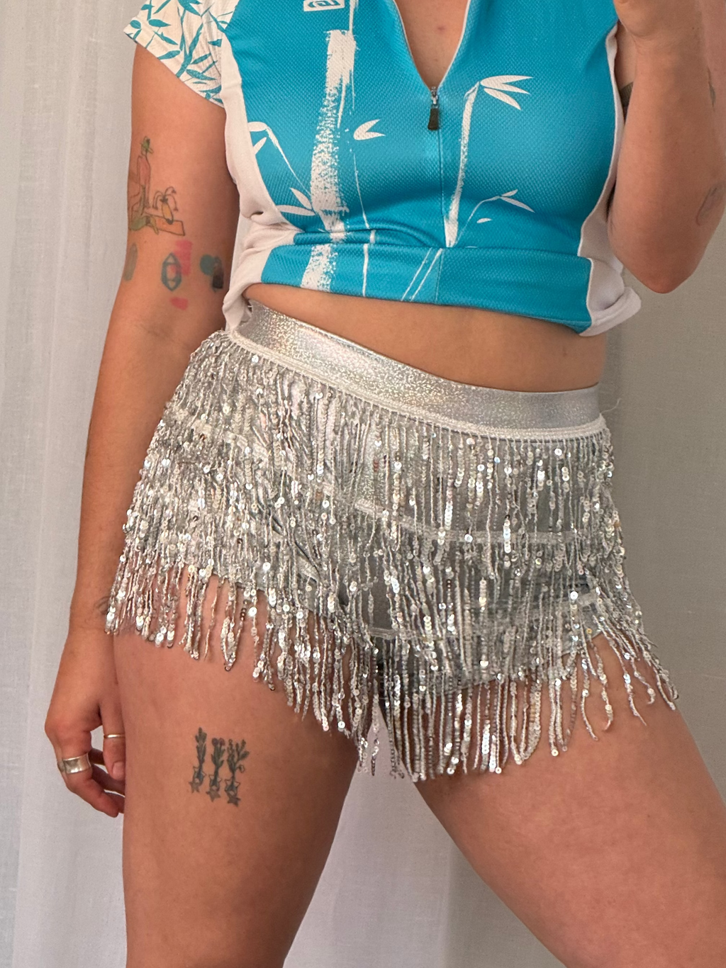 ✦ silver sequin fringe micro shorts ✦