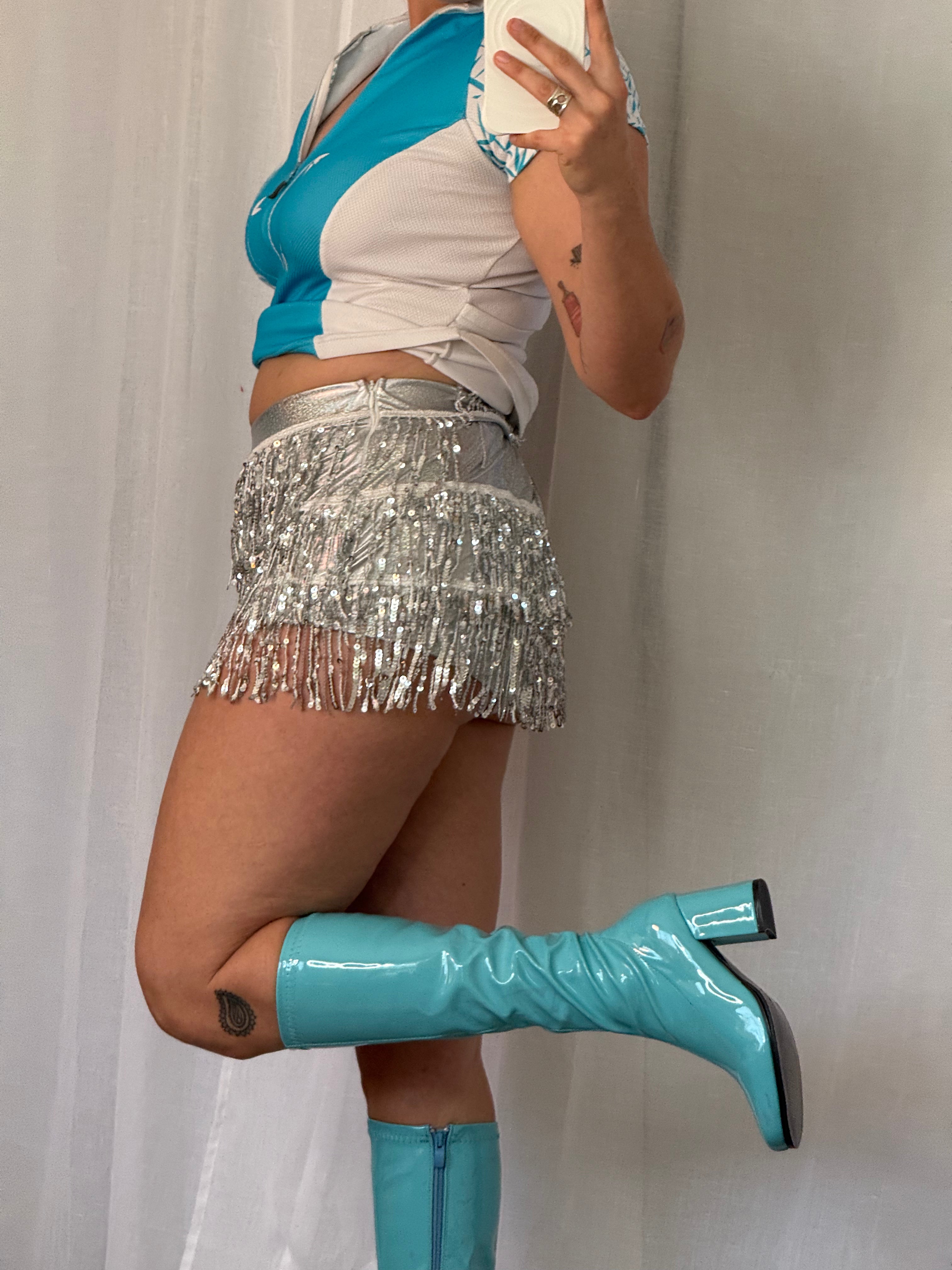 ✦ silver sequin fringe micro shorts ✦