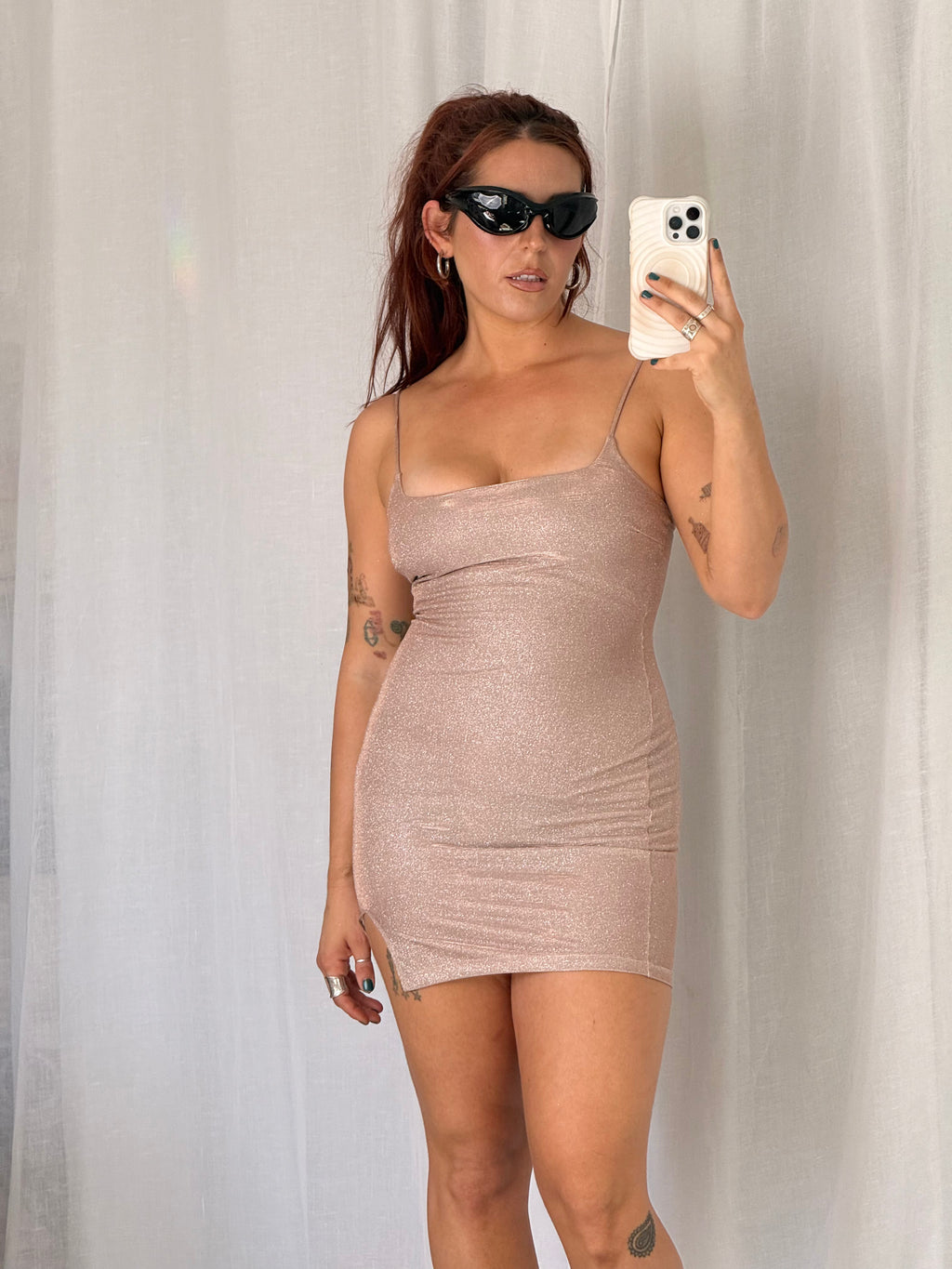 metallic shimmer bodycon mini dress ✧
