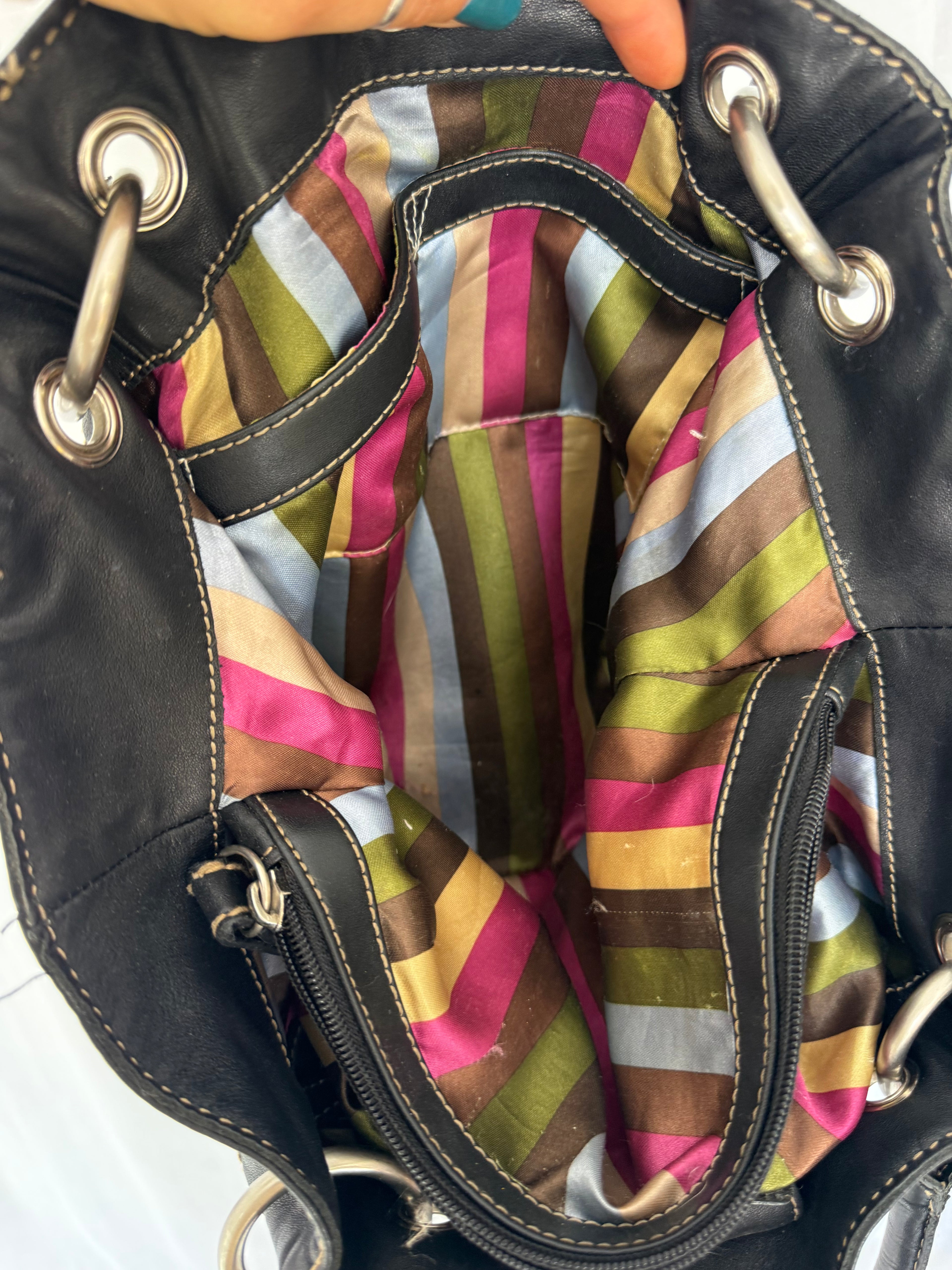 black leather contrast stitch shoulder bag ✧