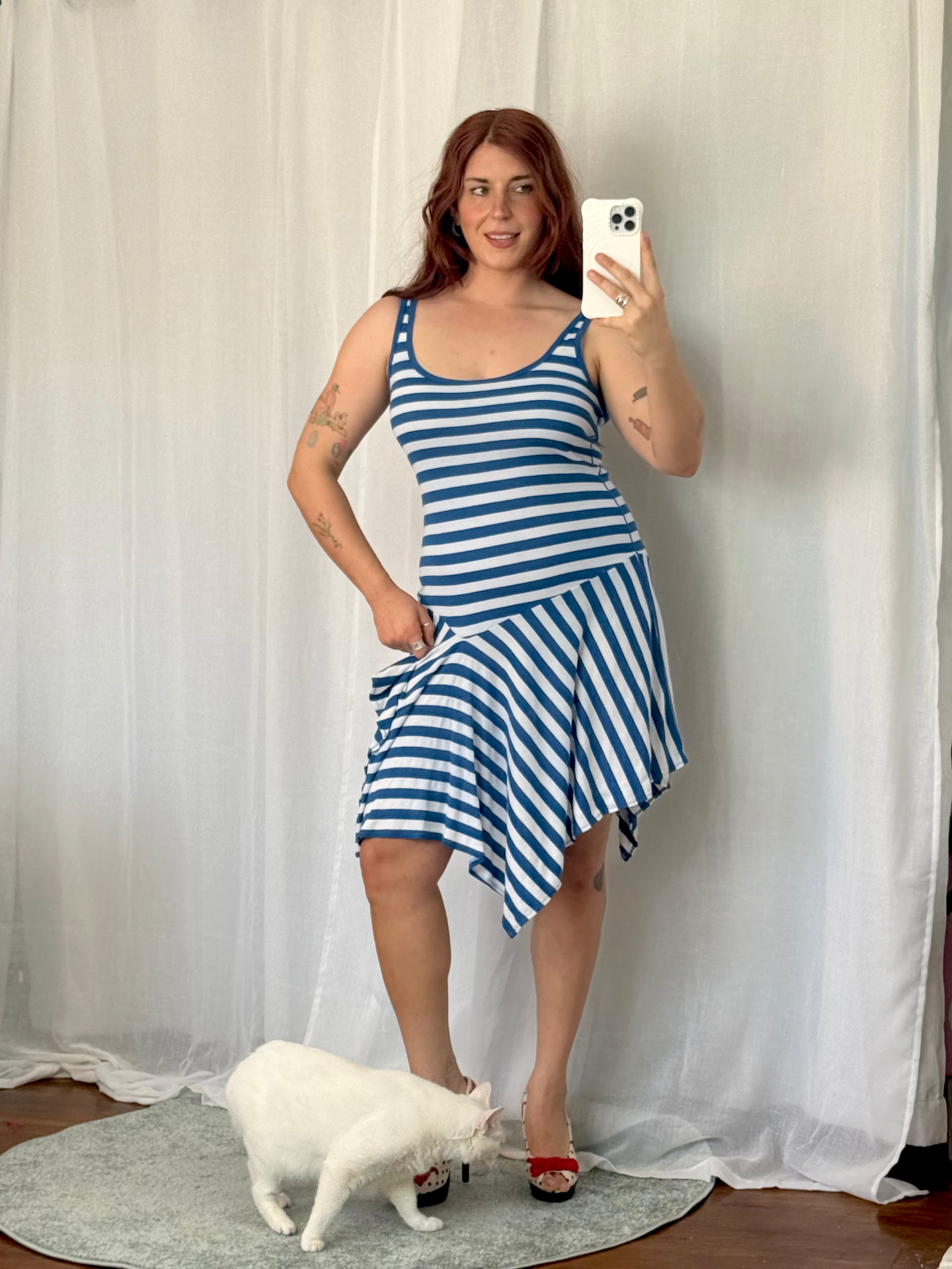 ✶ y2k blue striped handkerchief dress ✶