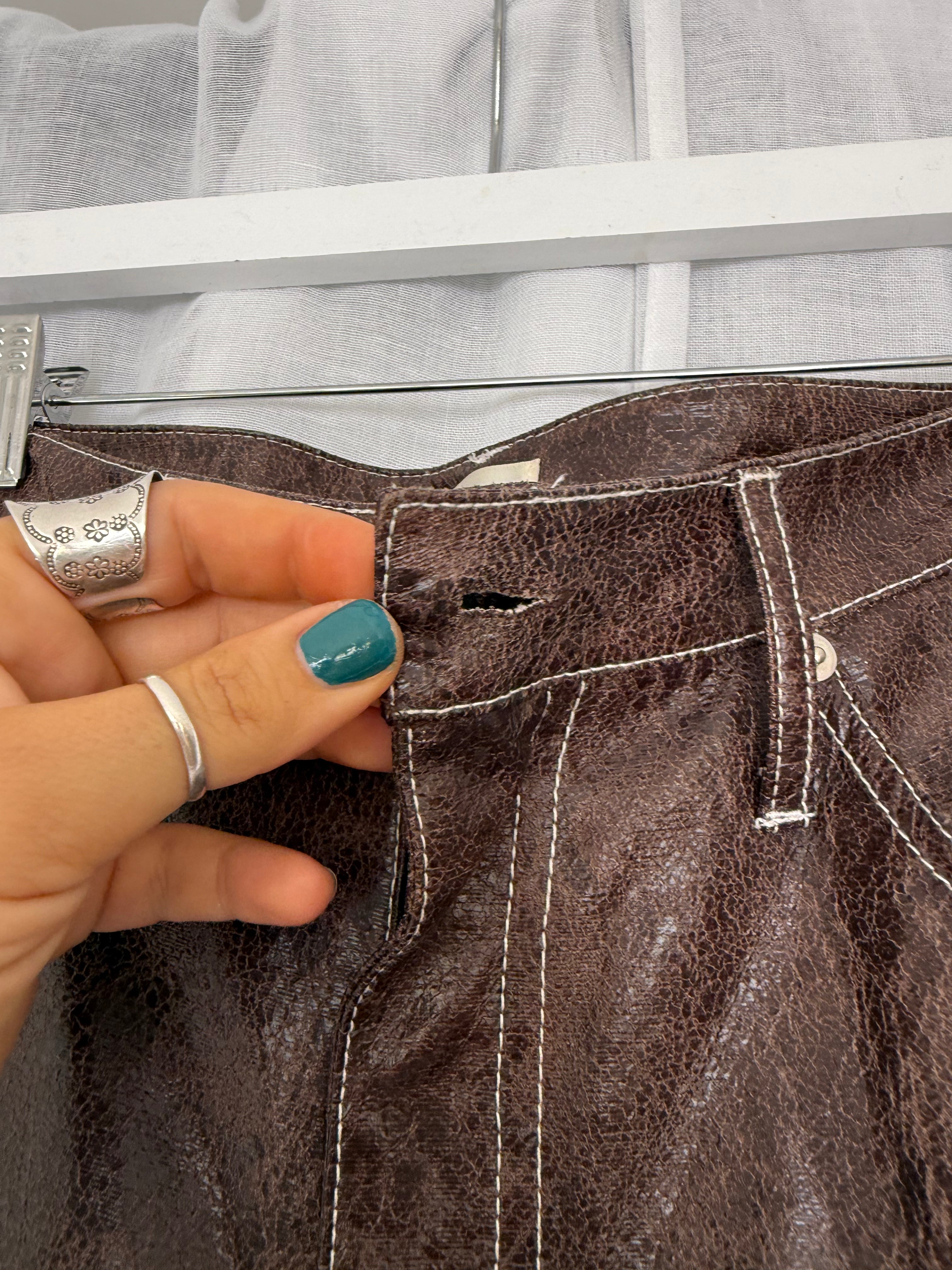 distressed brown leather look wide leg pants ✧ (32")