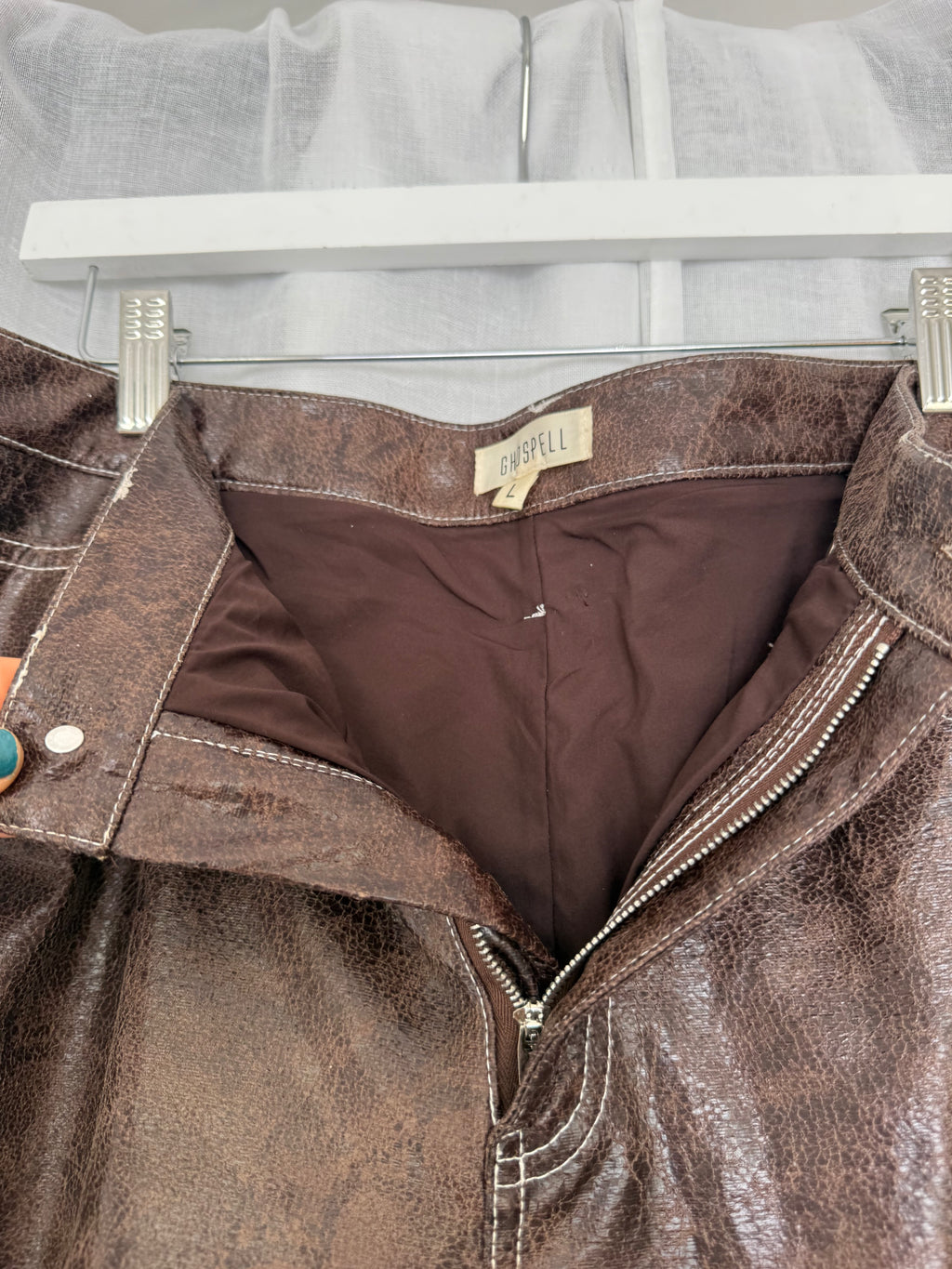 distressed brown leather look wide leg pants ✧ (32")