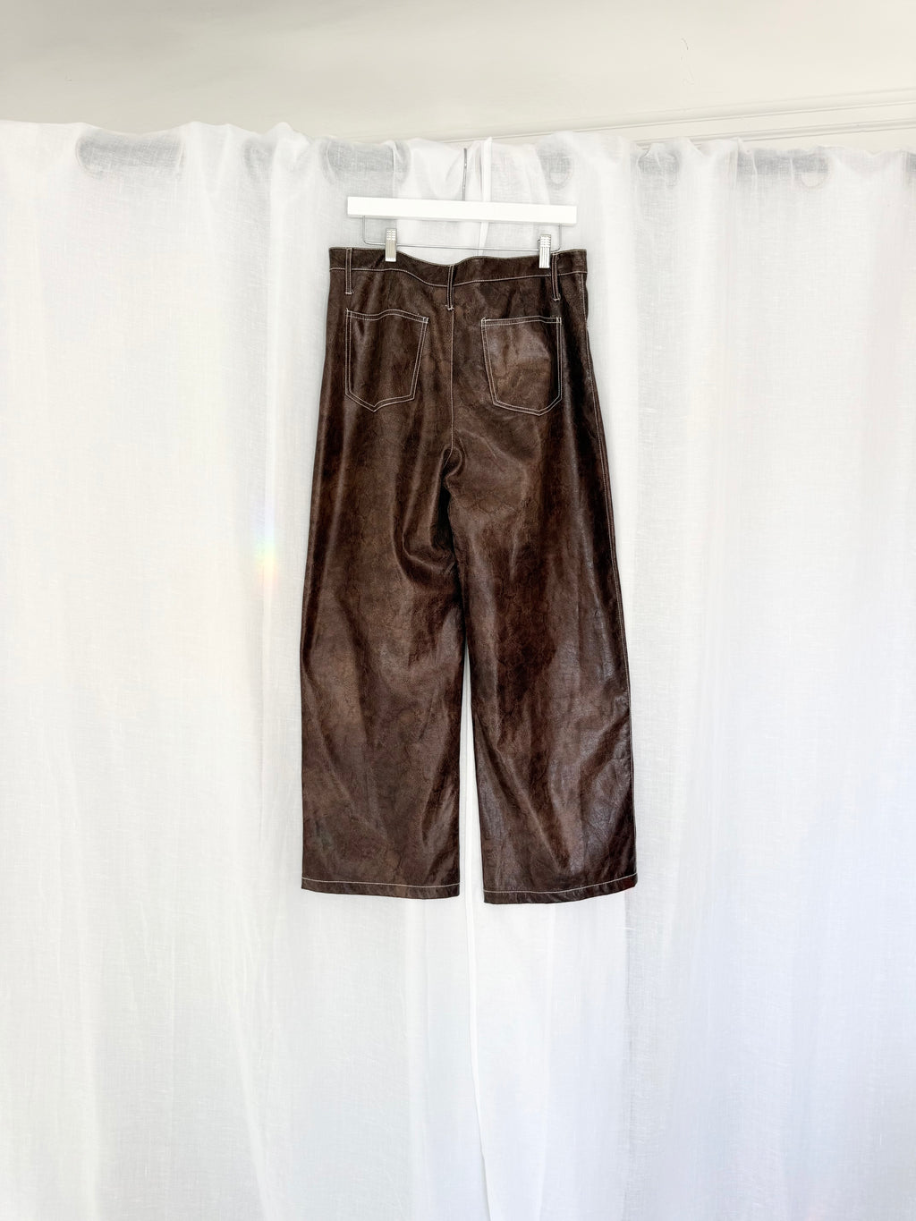distressed brown leather look wide leg pants ✧ (32")