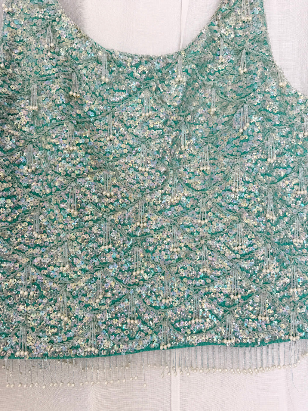 60s aqua beaded sequin top ✧