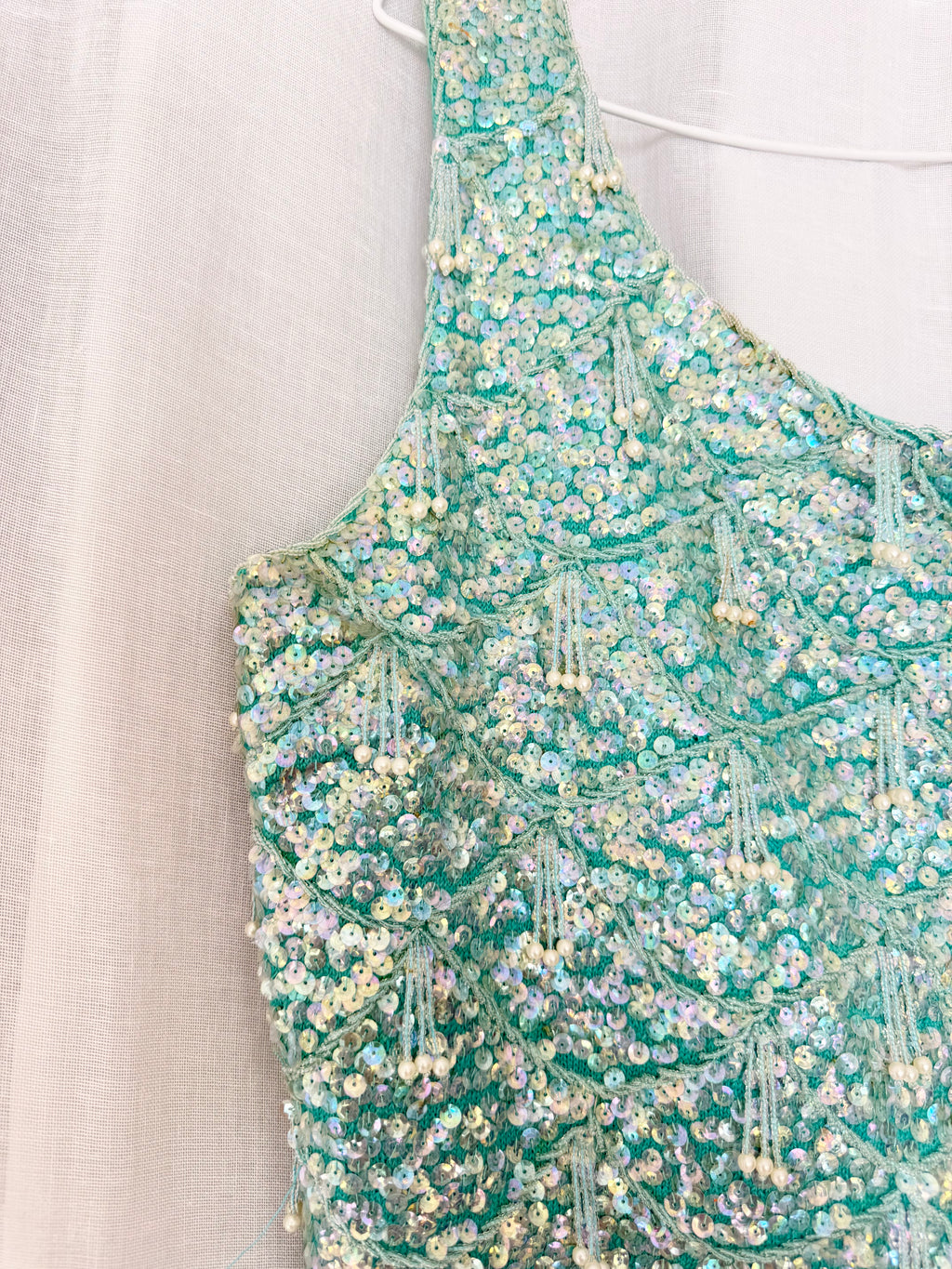 60s aqua beaded sequin top ✧