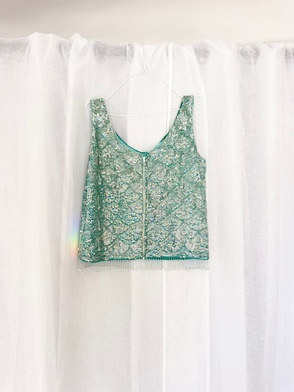60s aqua beaded sequin top ✧