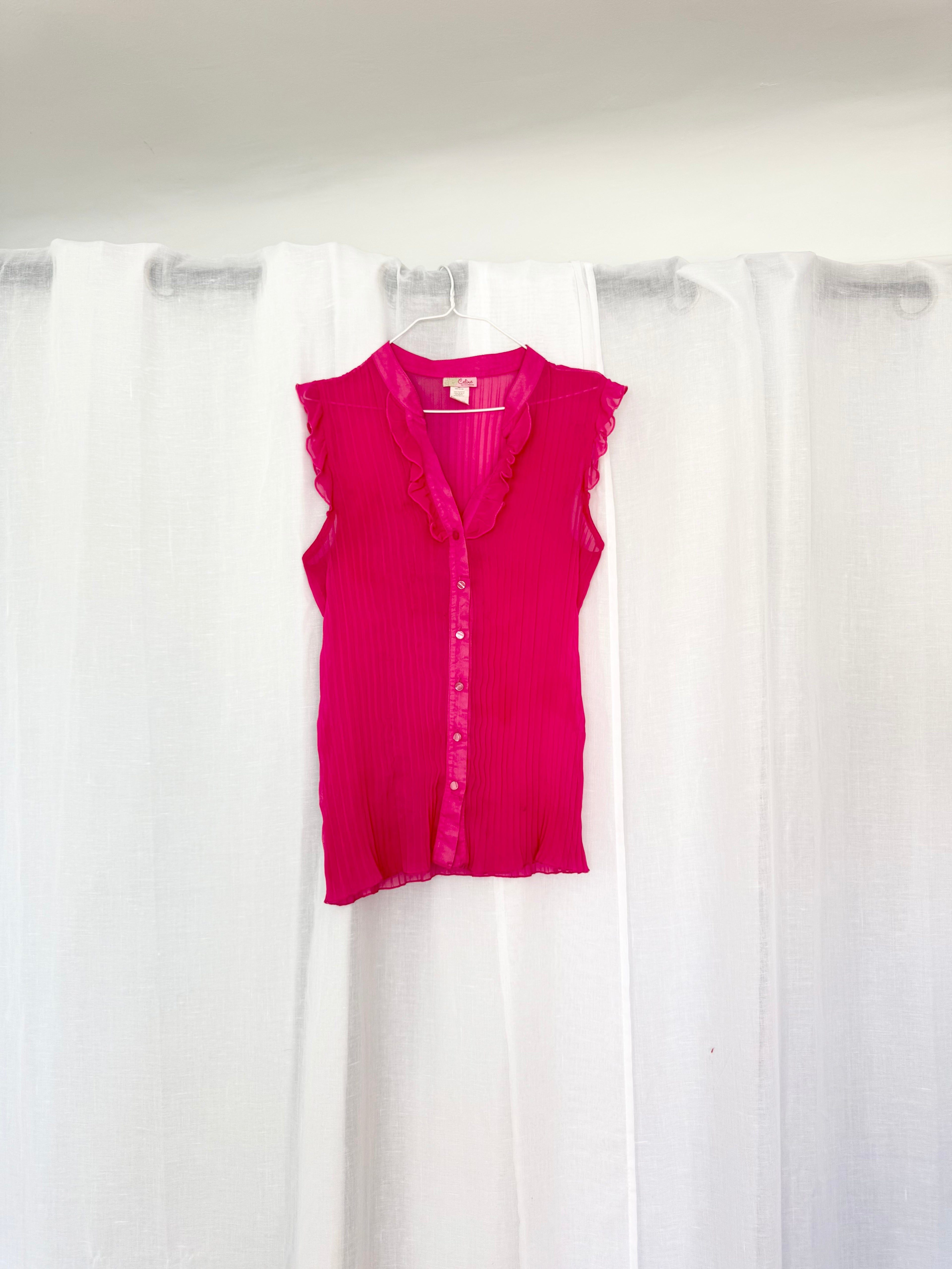 ✿ sheer hot pink y2k ruffle blouse ✿