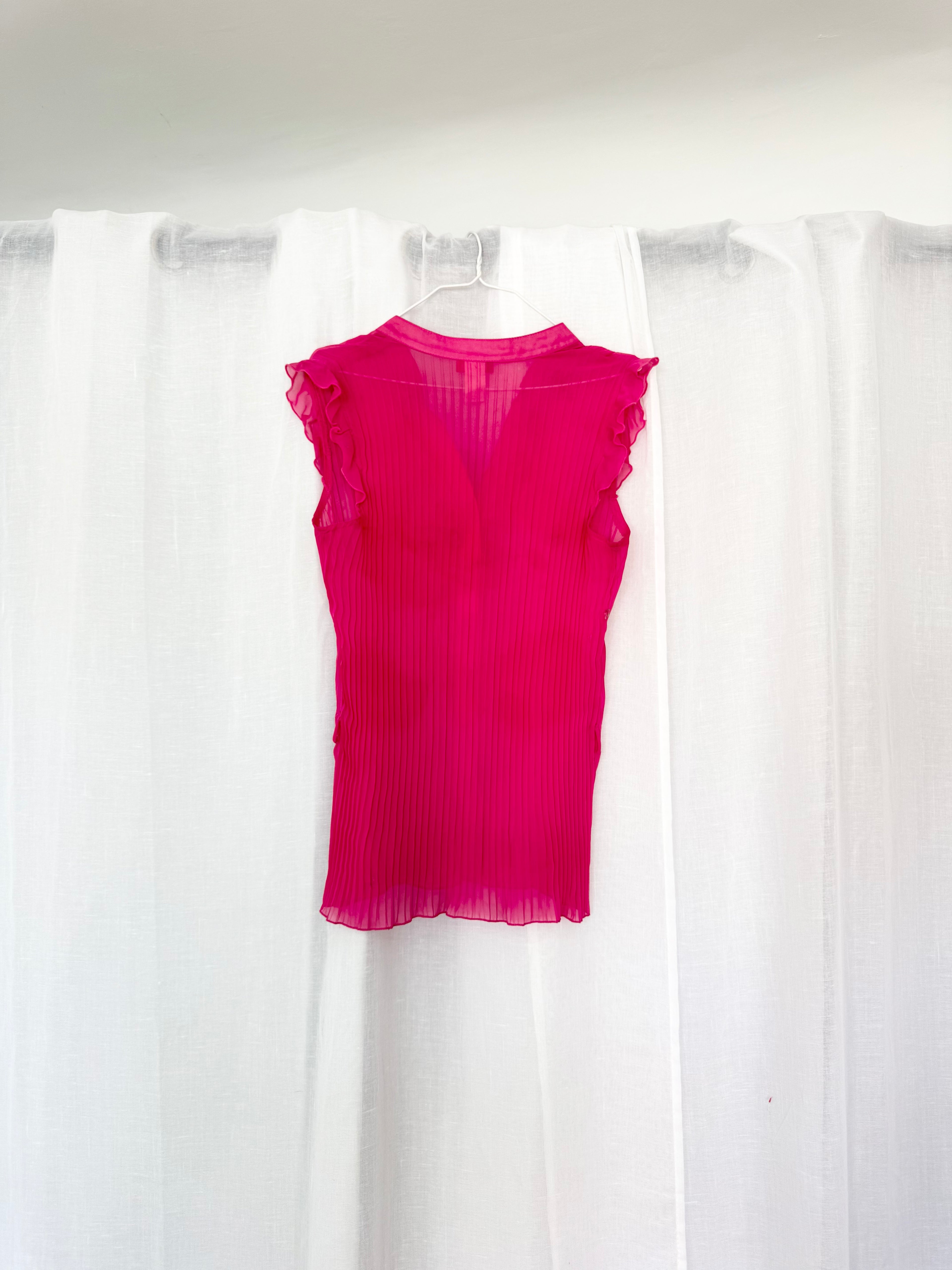 ✿ sheer hot pink y2k ruffle blouse ✿