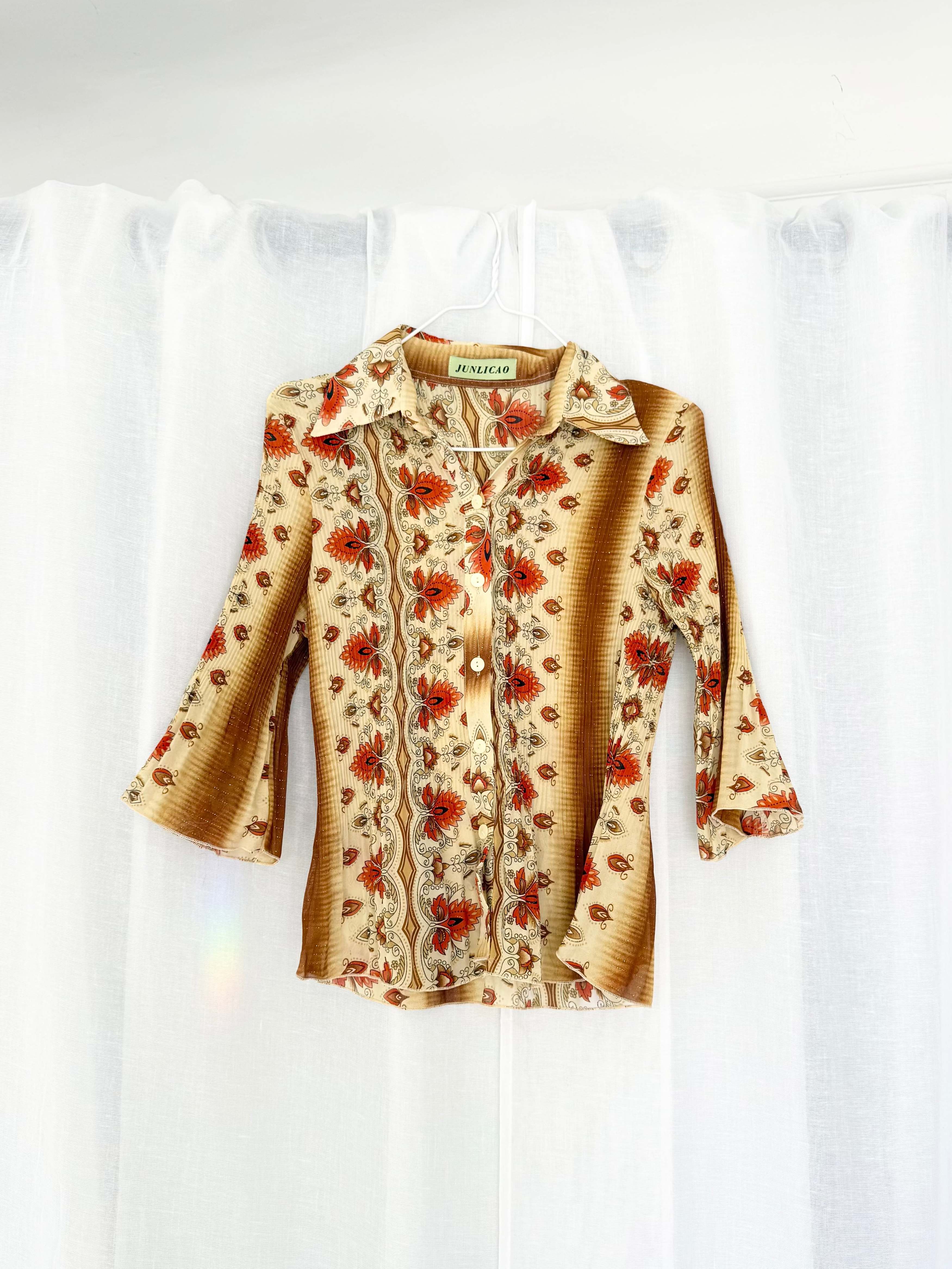 70s floral psychedelic button blouse ✧
