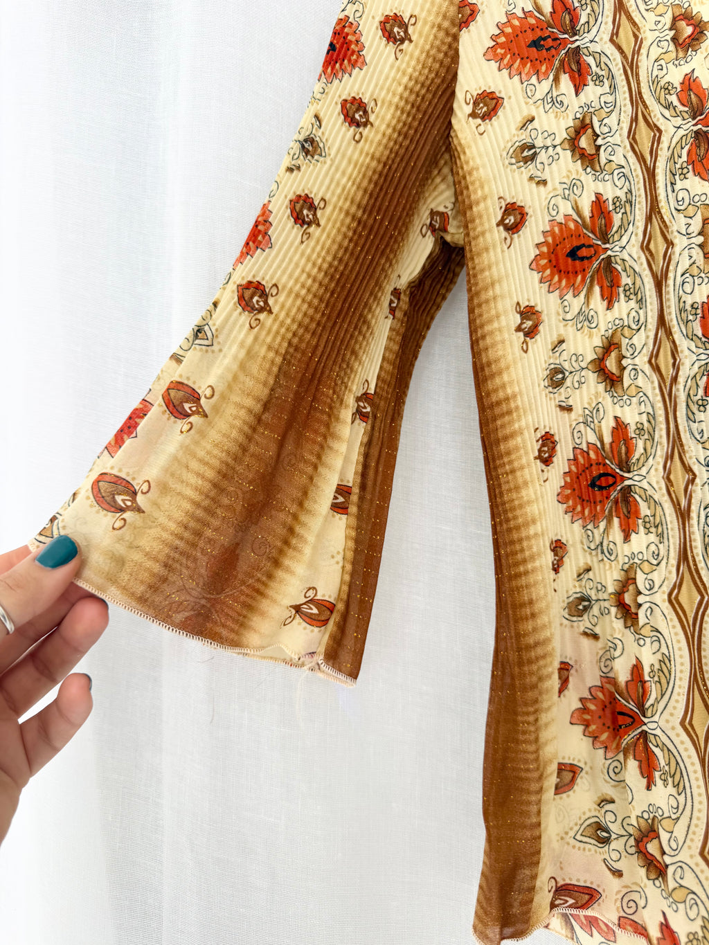 70s floral psychedelic button blouse ✧