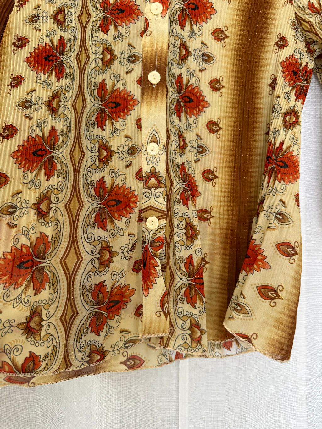 70s floral psychedelic button blouse ✧