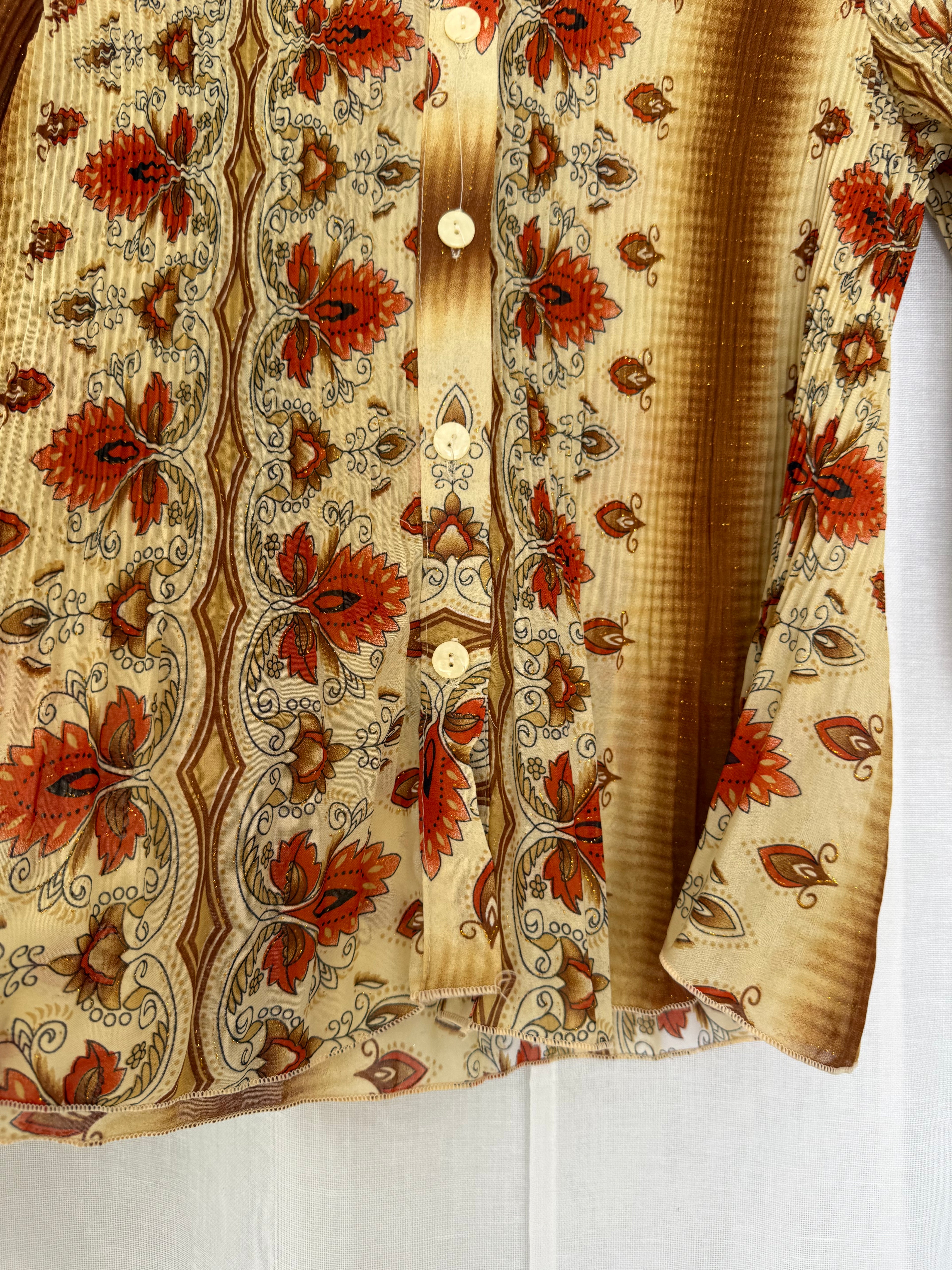 70s floral psychedelic button blouse ✧