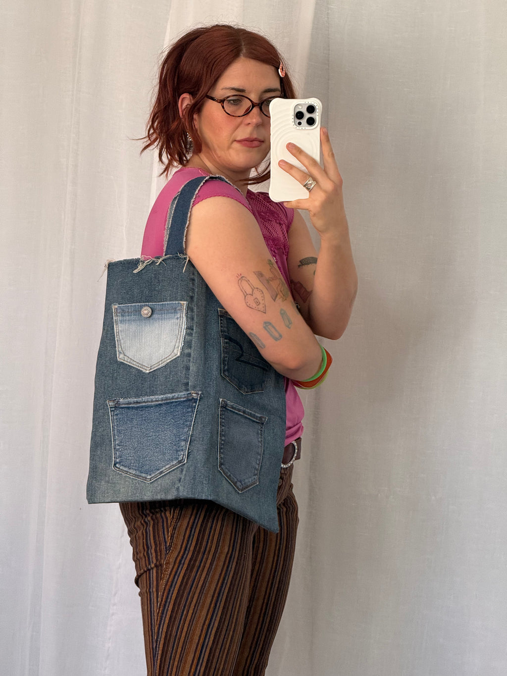 ✶ handmade patchwork denim pocket tote ✶