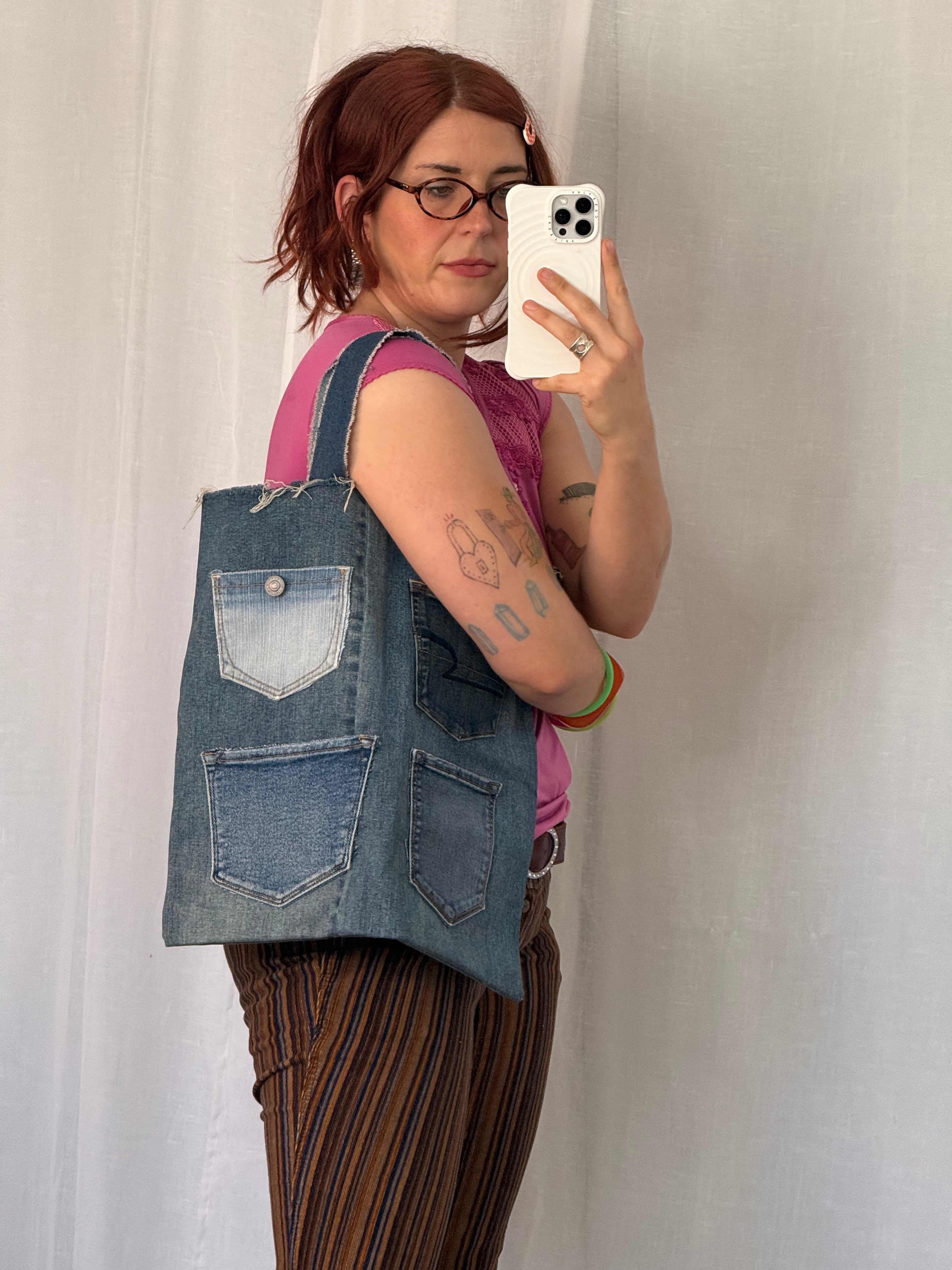 ✶ handmade patchwork denim pocket tote ✶