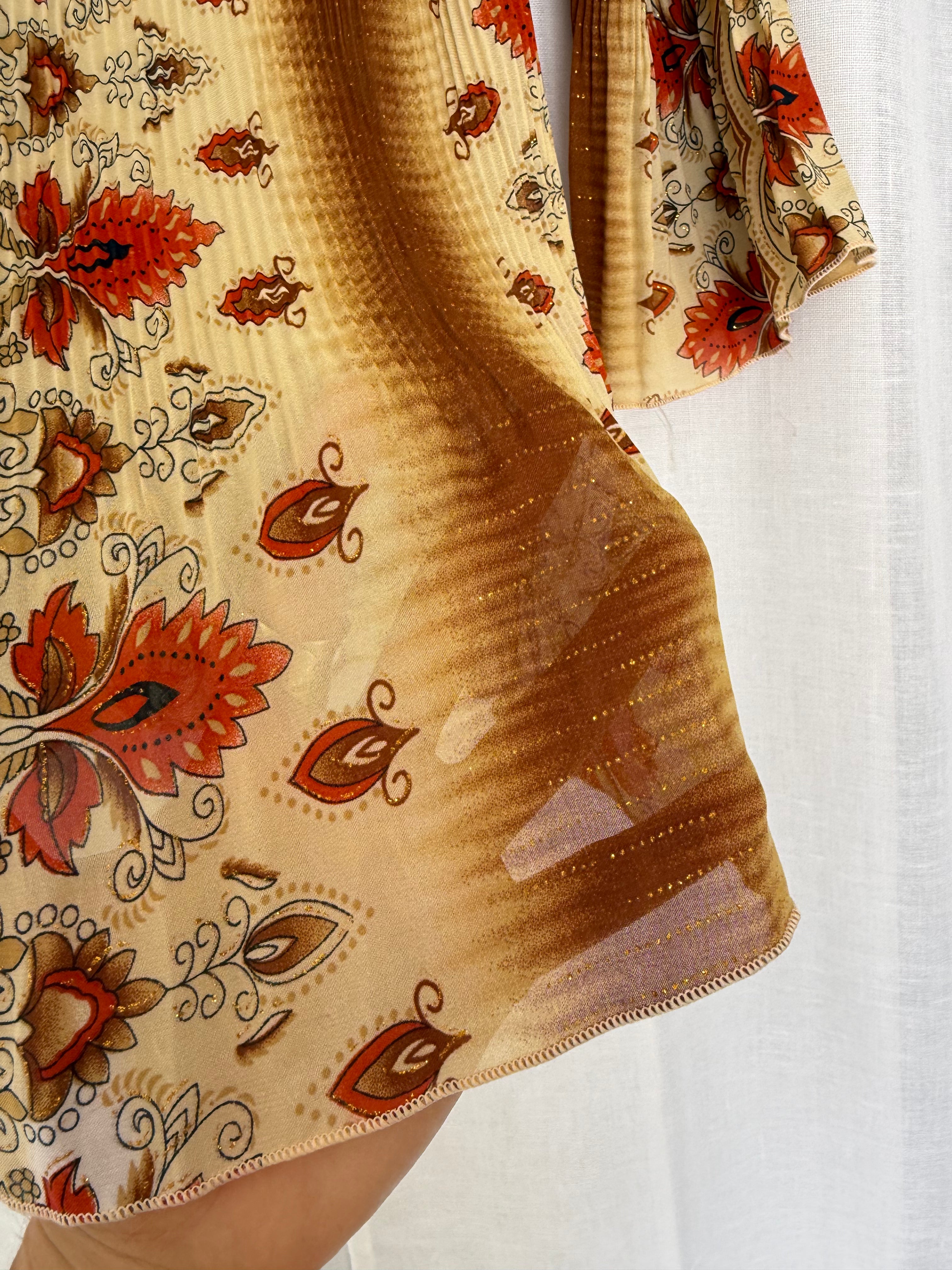 70s floral psychedelic button blouse ✧